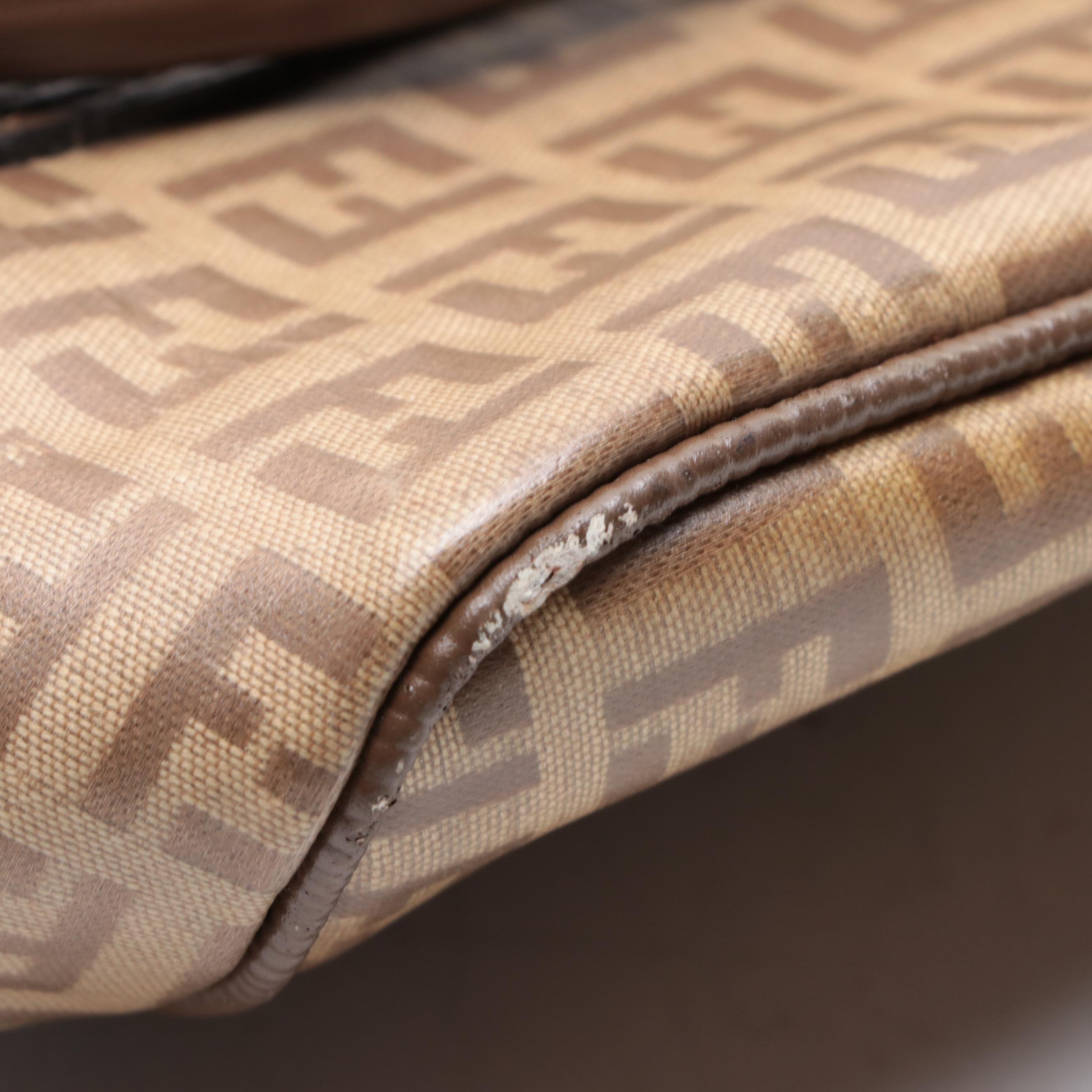 Fendi Boston Bag in Zucca Coated Canvas and Textured Leather Trim