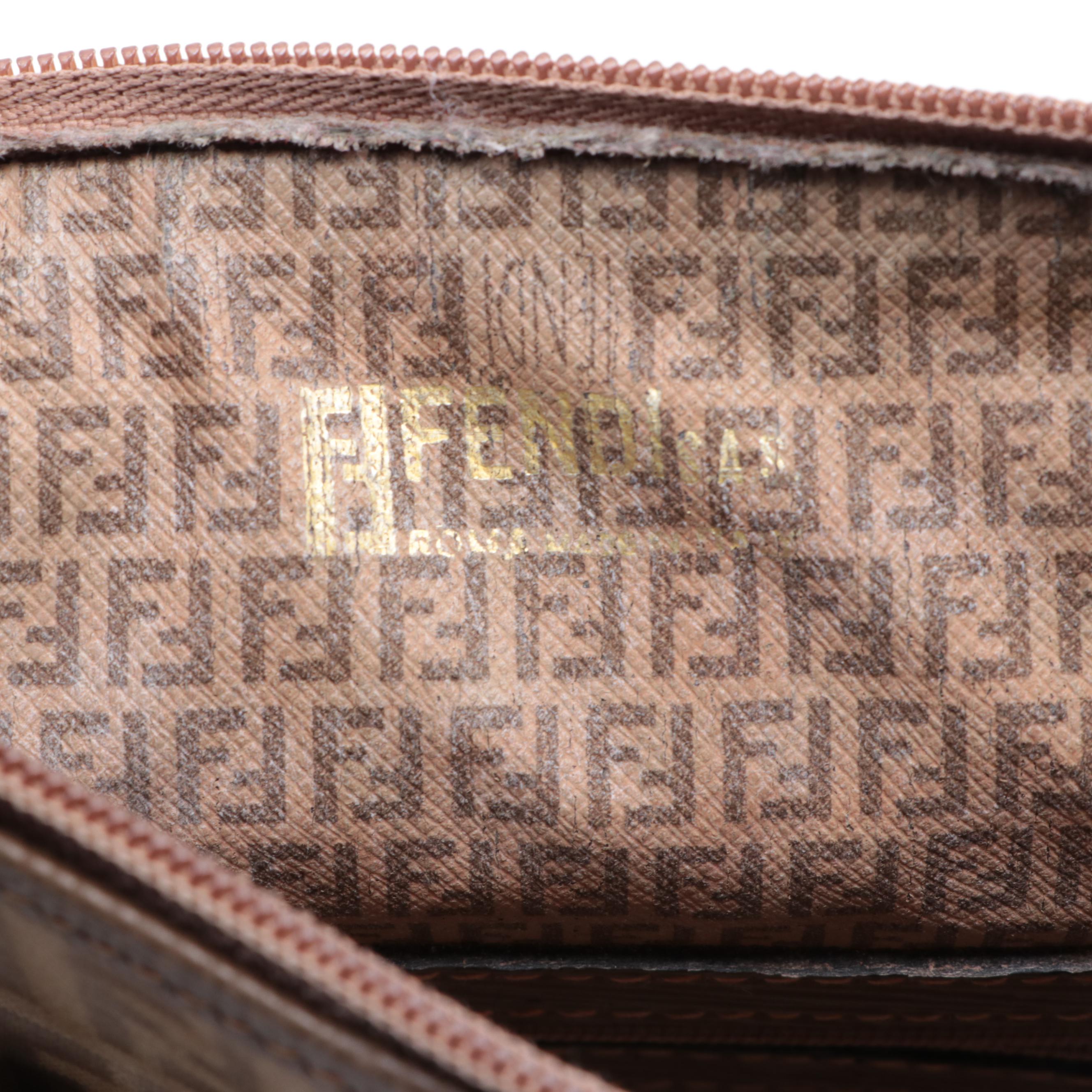 Fendi Boston Bag in Zucca Coated Canvas and Textured Leather Trim