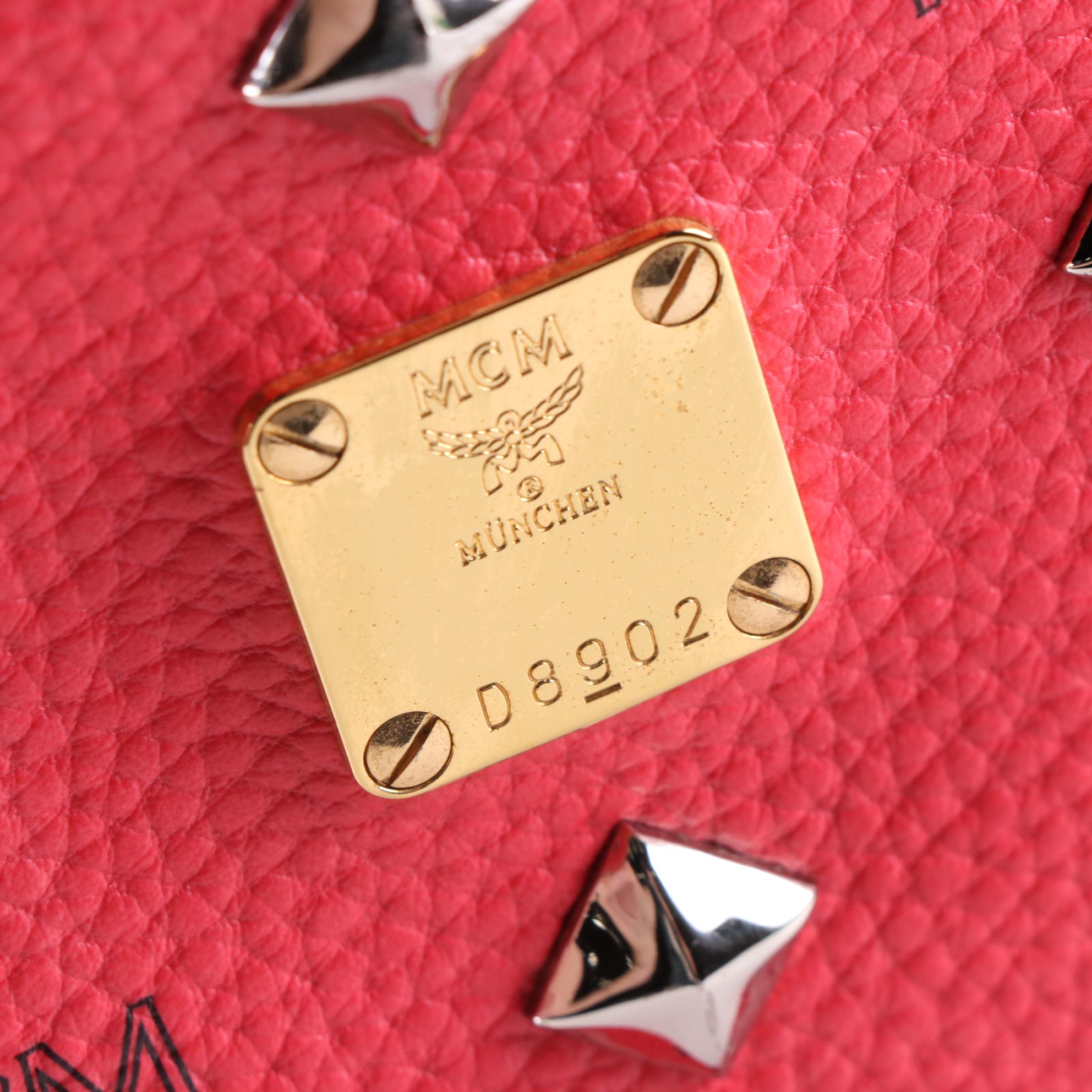 MCM Small Stark Backpack in Studded Red Visetos Canvas w/Leather Trim