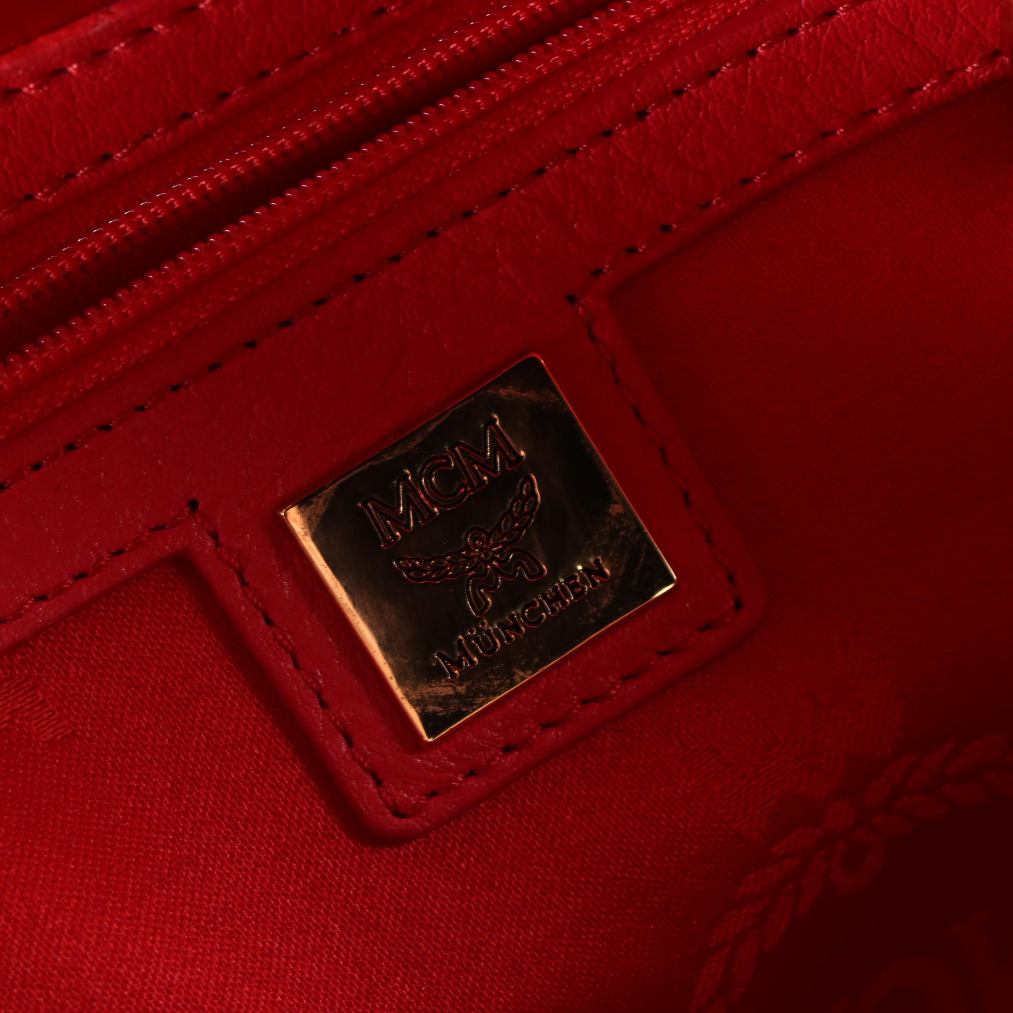 MCM Small Stark Backpack in Studded Red Visetos Canvas w/Leather Trim