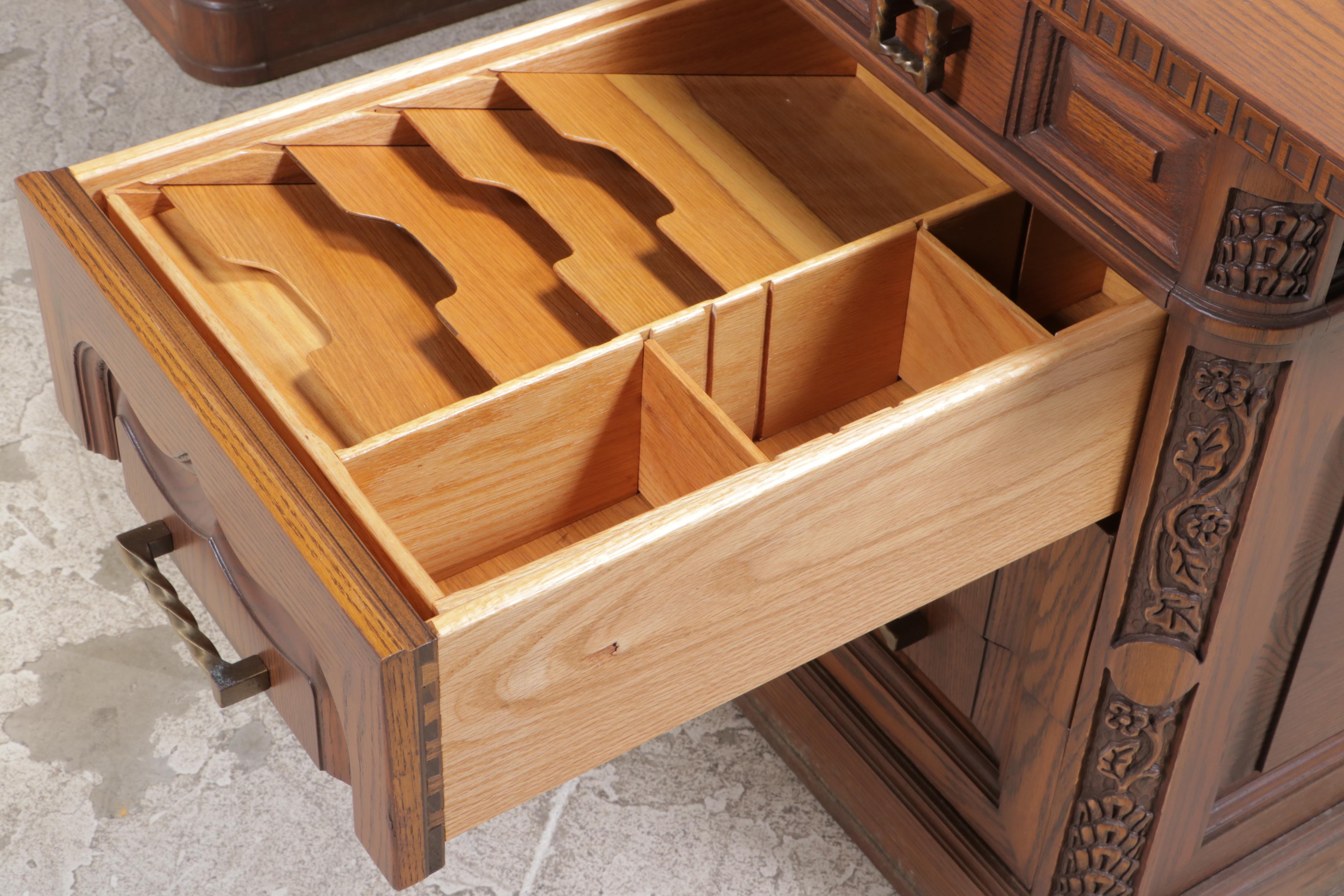 Romweber Carved Oak Double-Pedestal Desk, 20th Century