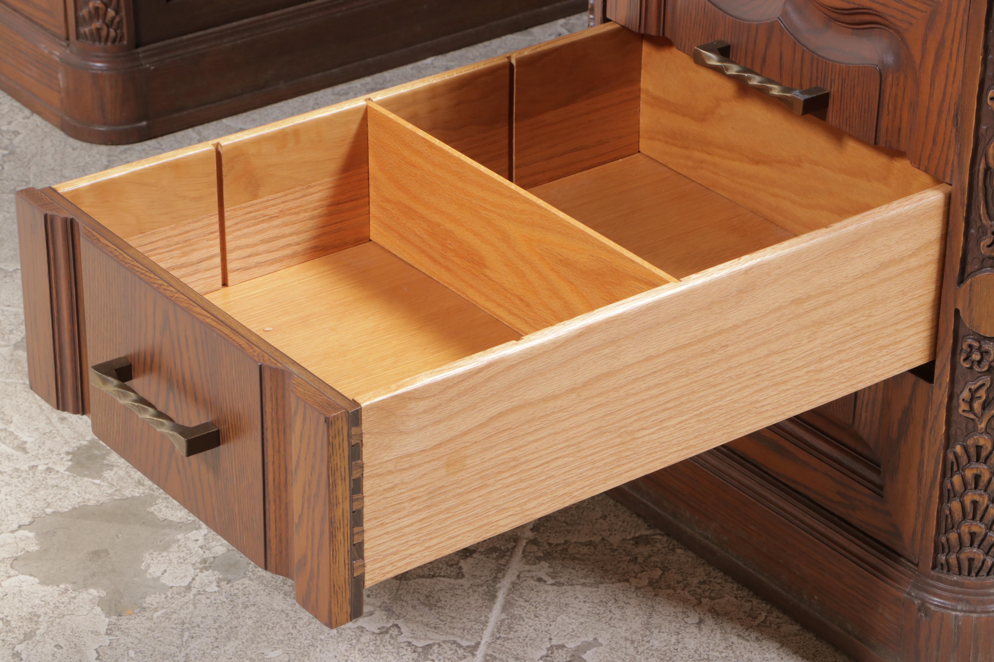 Romweber Carved Oak Double-Pedestal Desk, 20th Century