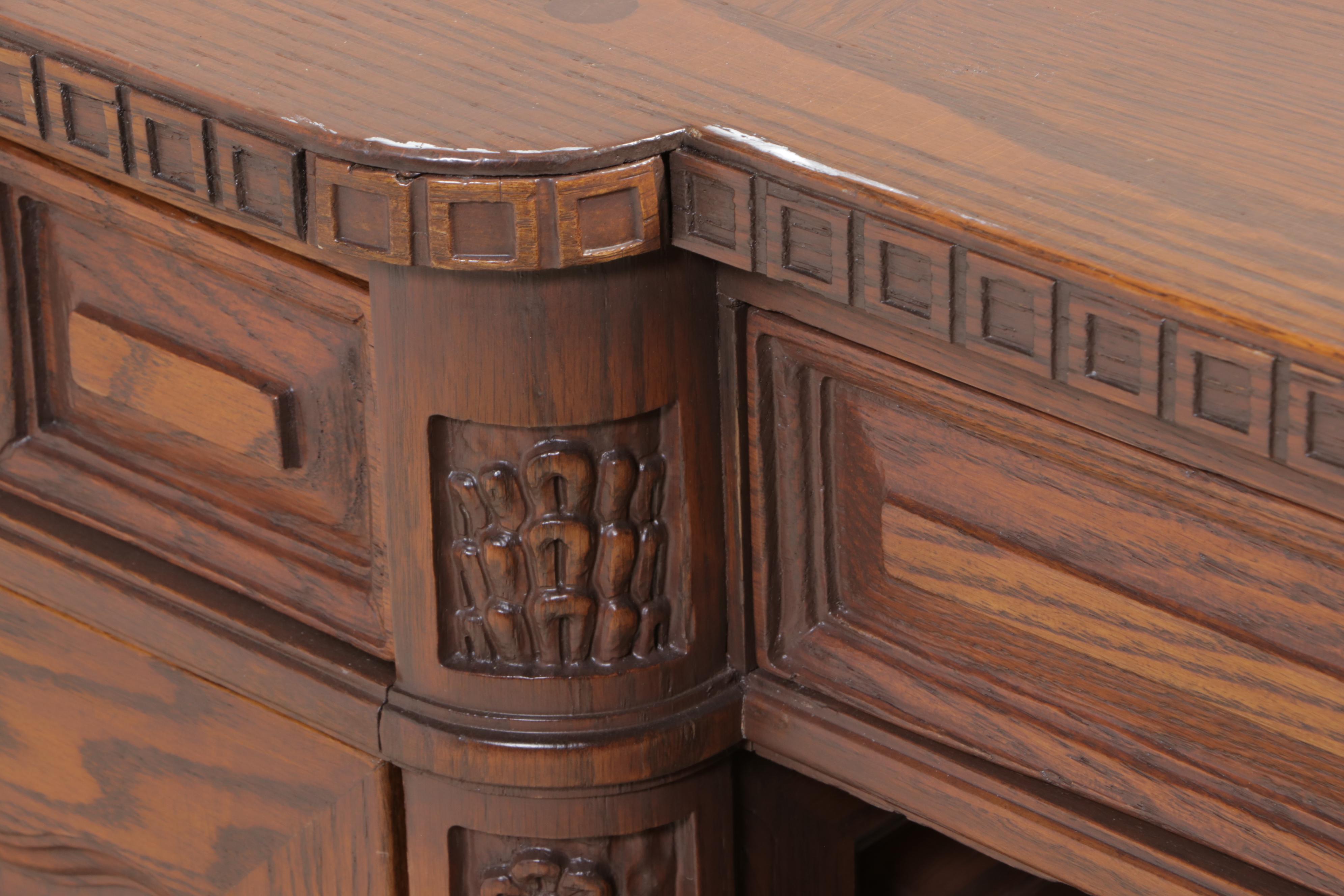 Romweber Carved Oak Double-Pedestal Desk, 20th Century