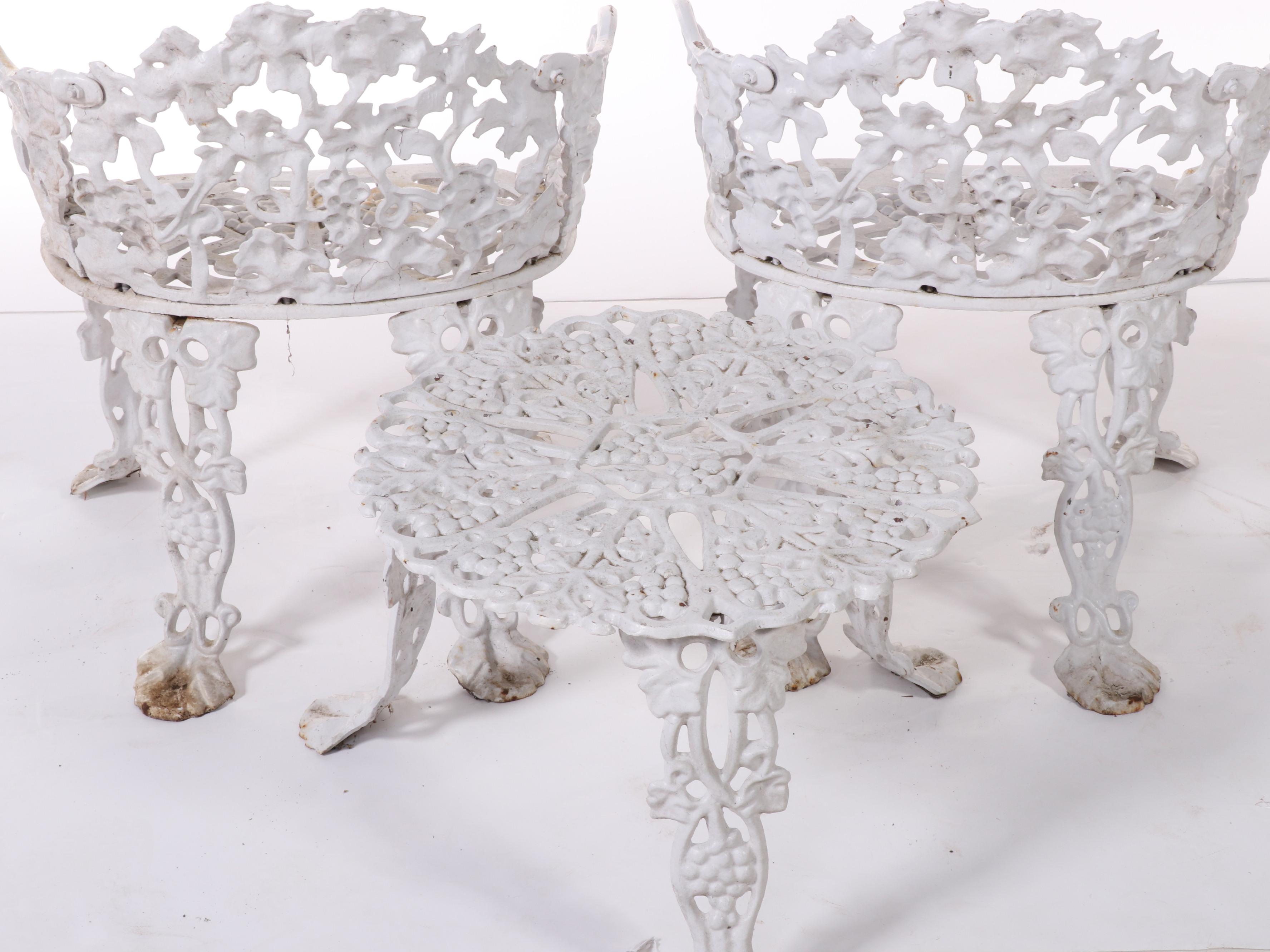 Victorian Style Cast Iron Patio Armchairs With Side Table, Late 20th C