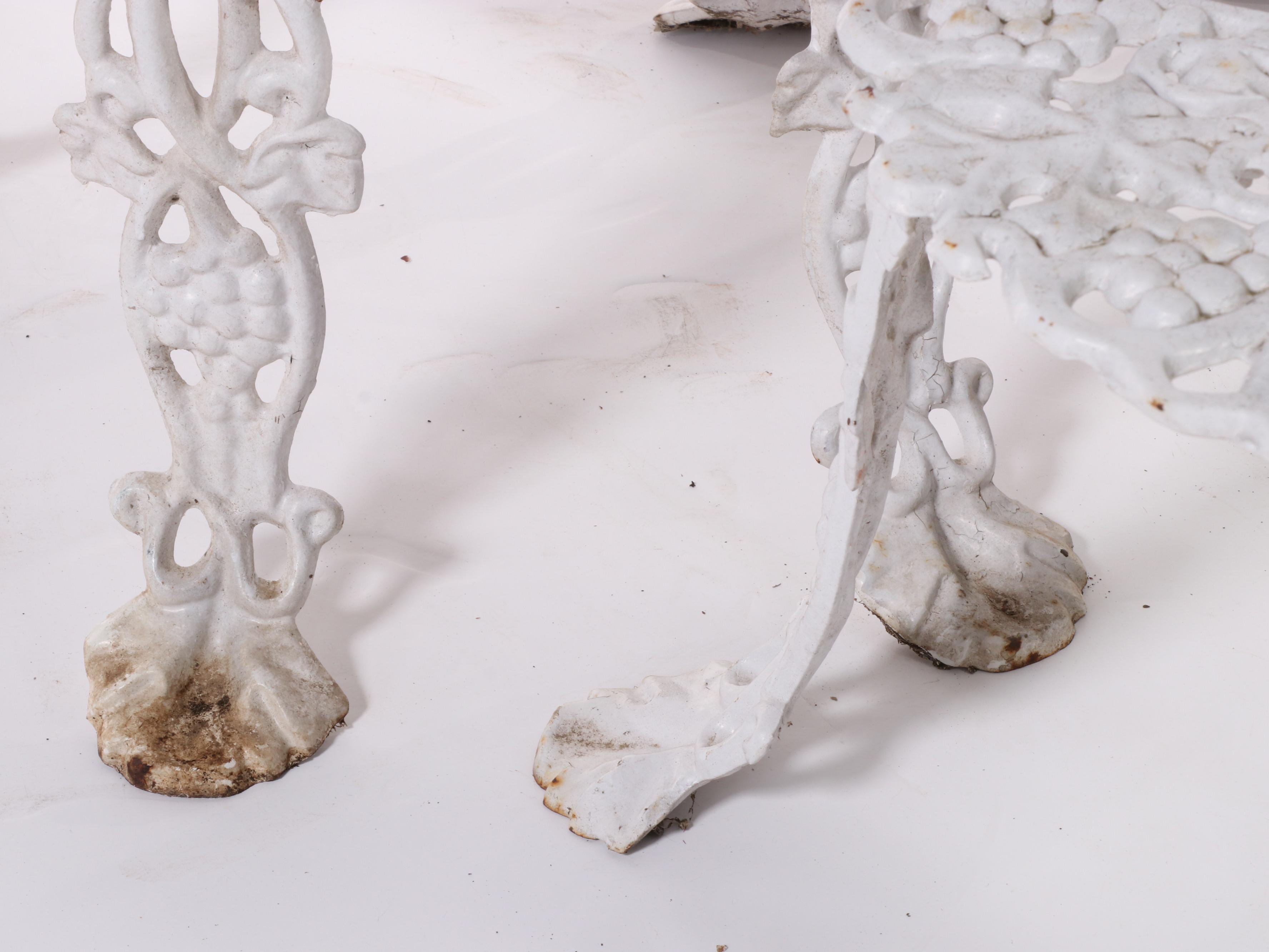 Victorian Style Cast Iron Patio Armchairs With Side Table, Late 20th C