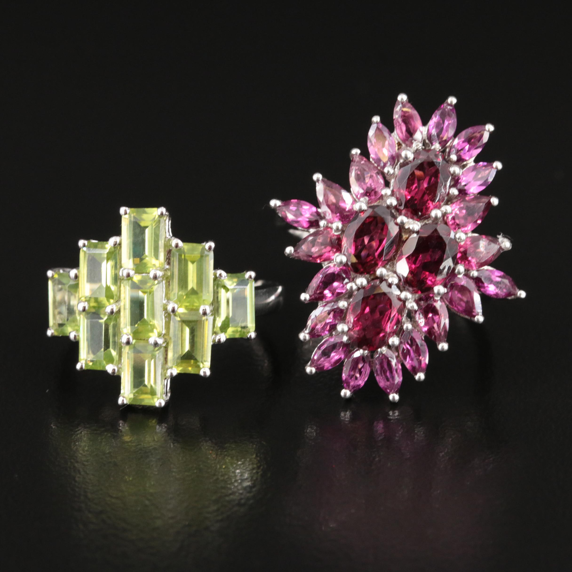Sterling Peridot and Garnet Rings
