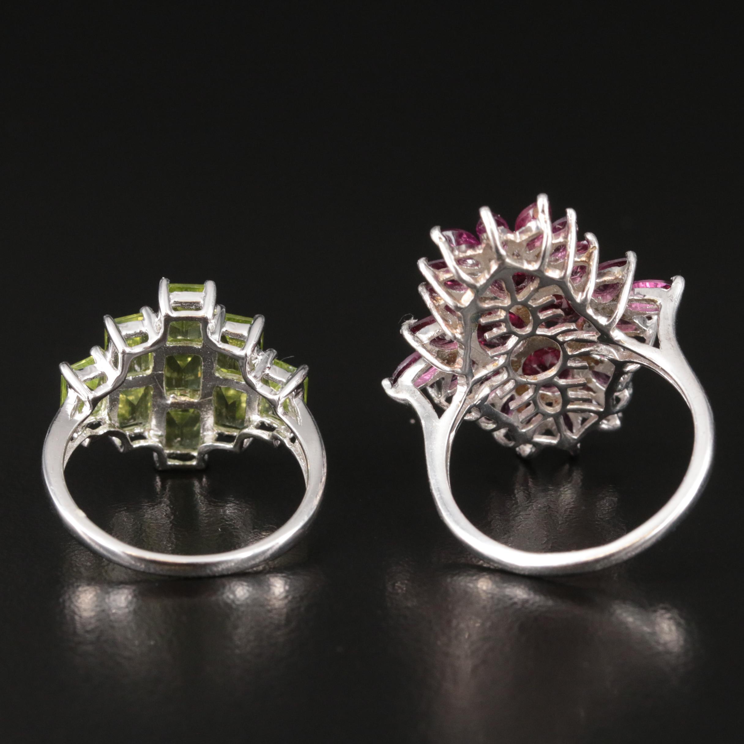 Sterling Peridot and Garnet Rings