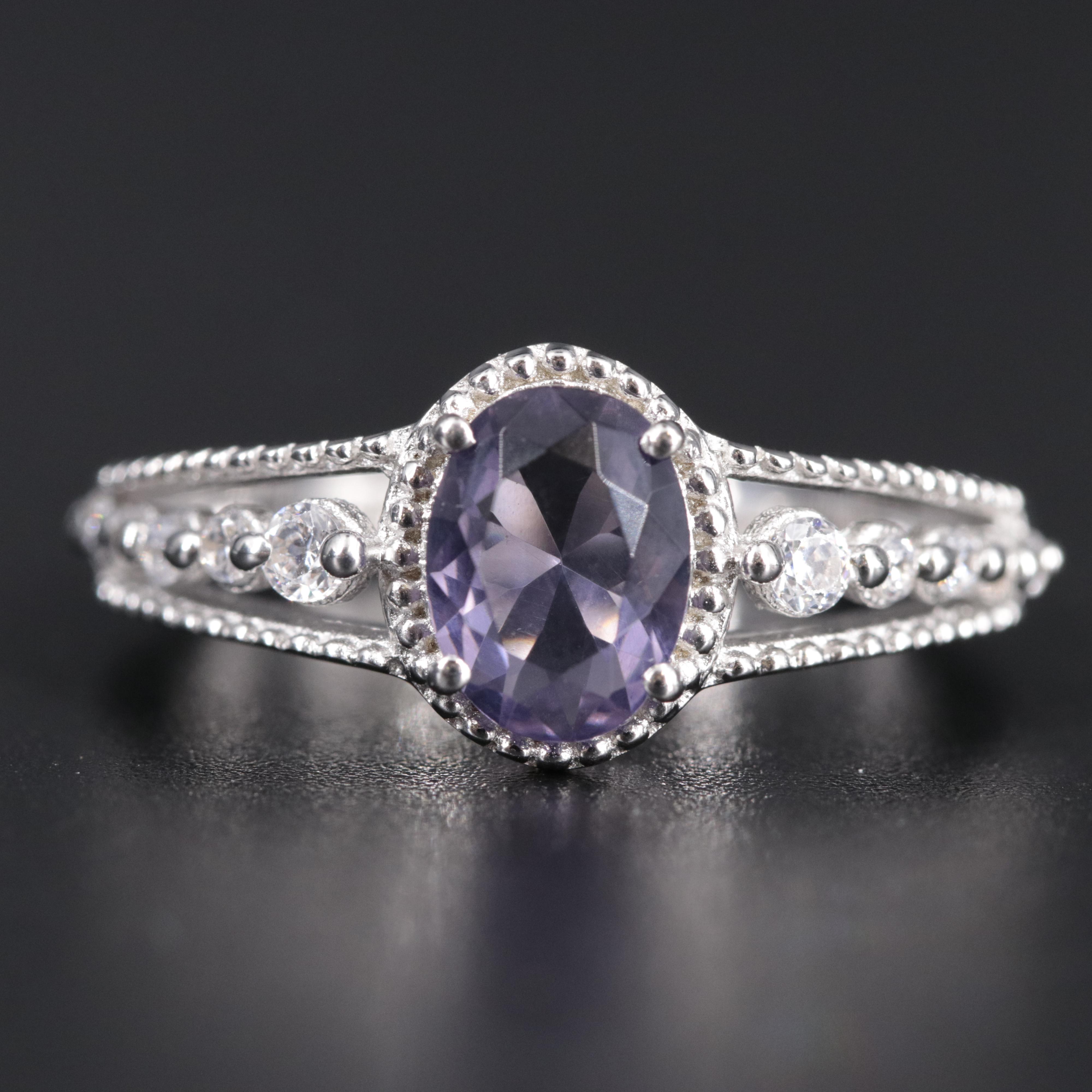 Sterling Silver Amethyst and Cubic Zirconia Ring