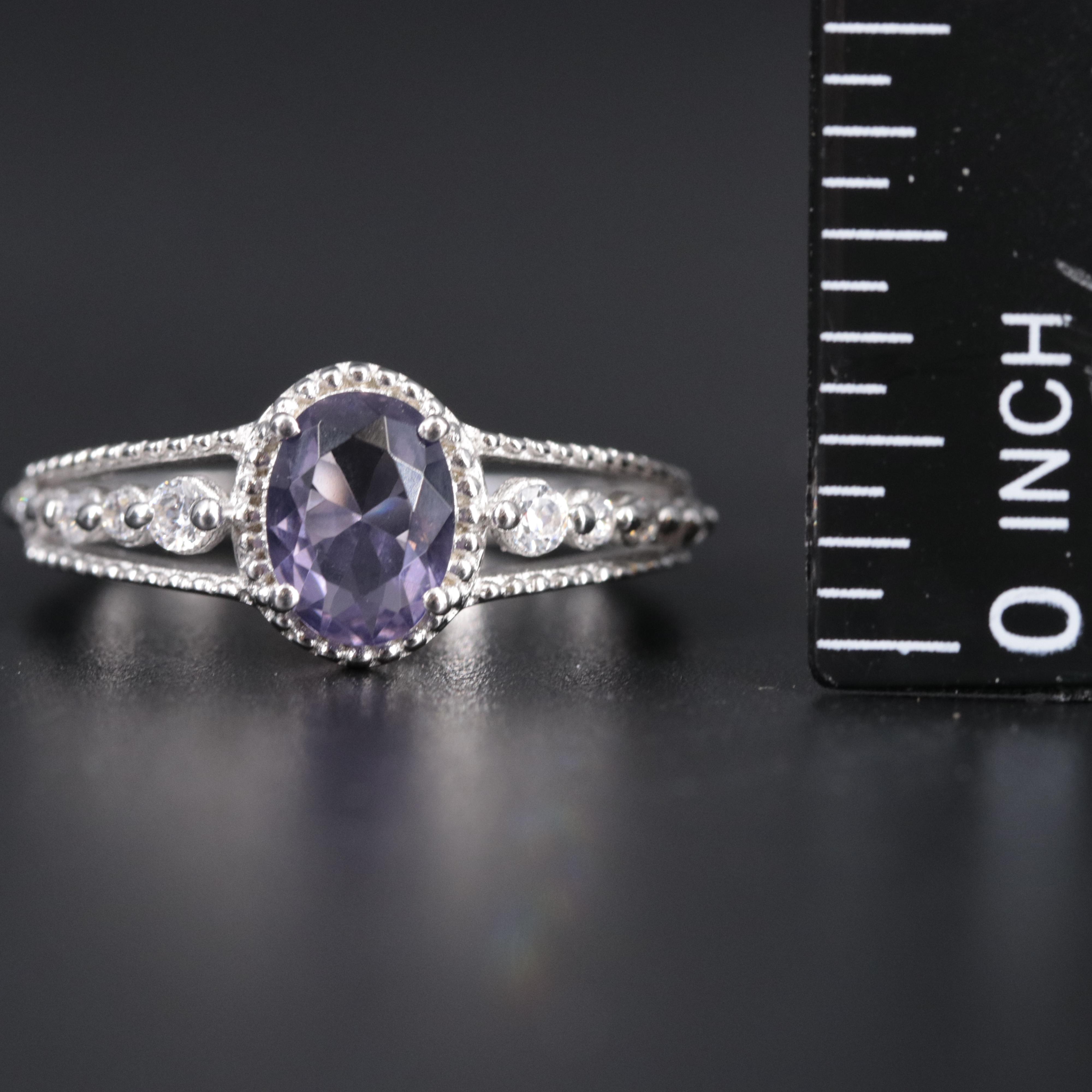 Sterling Silver Amethyst and Cubic Zirconia Ring
