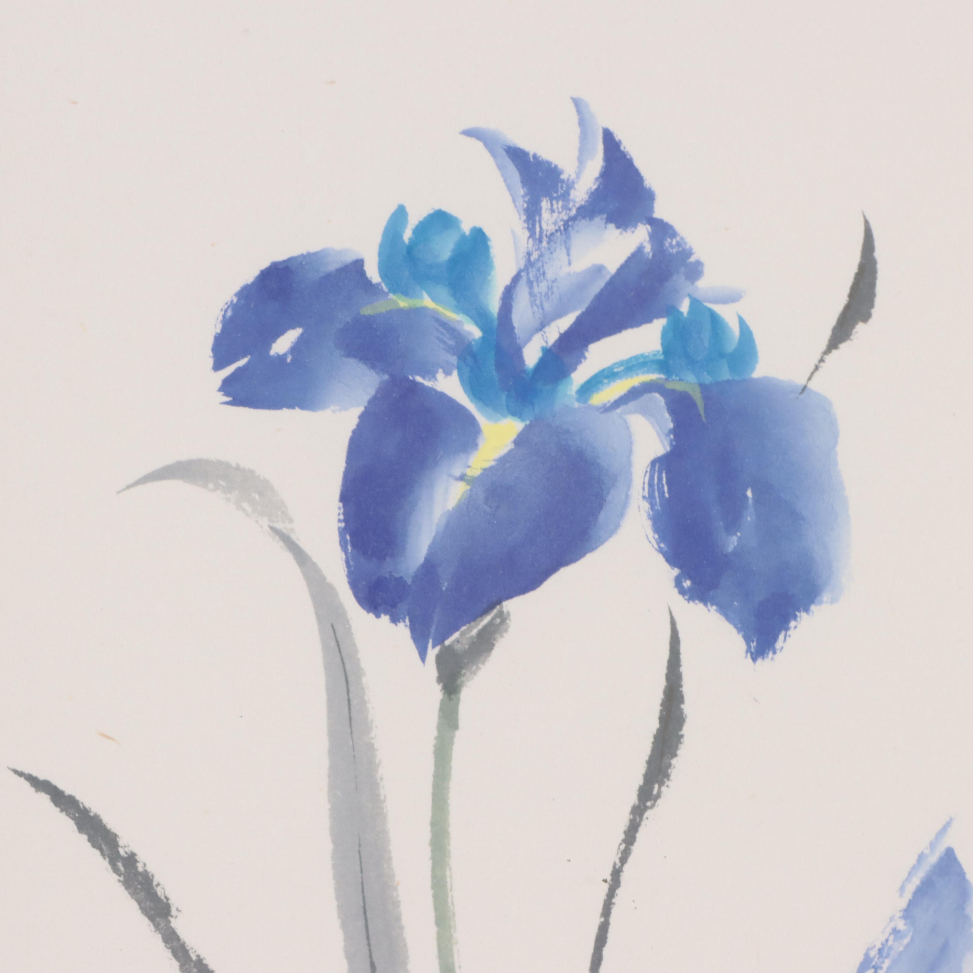 Japanese Watercolor Painting of Irises