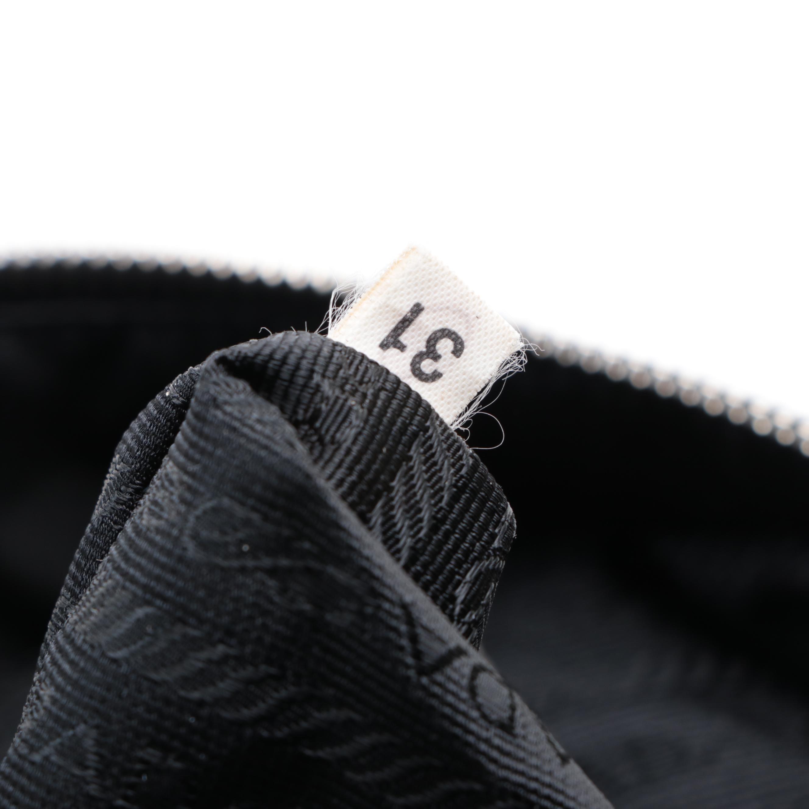 Prada Medium Zip Shoulder Tote in Black Nylon Gabardine/Constrast-Stitch Leather