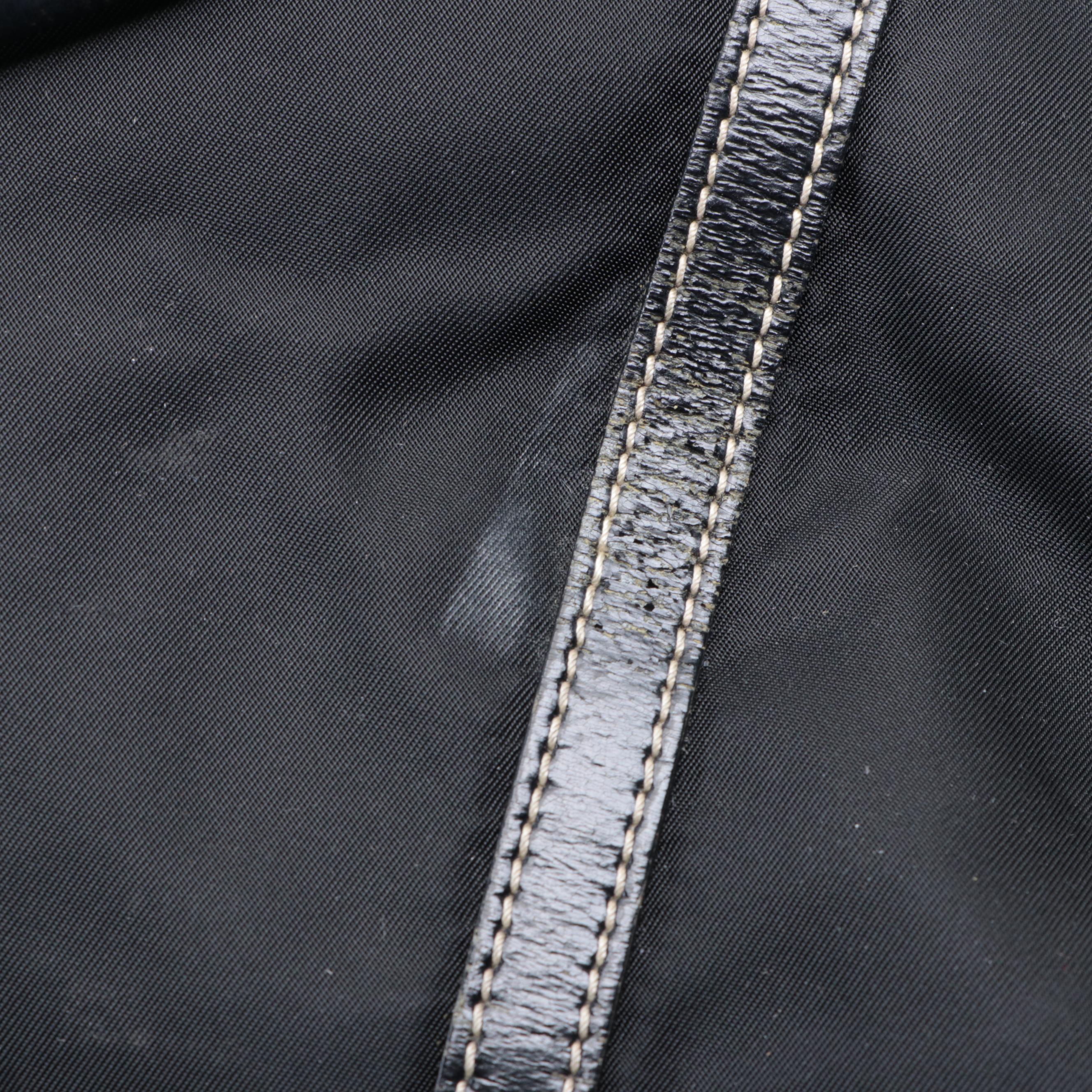 Prada Medium Zip Shoulder Tote in Black Nylon Gabardine/Constrast-Stitch Leather