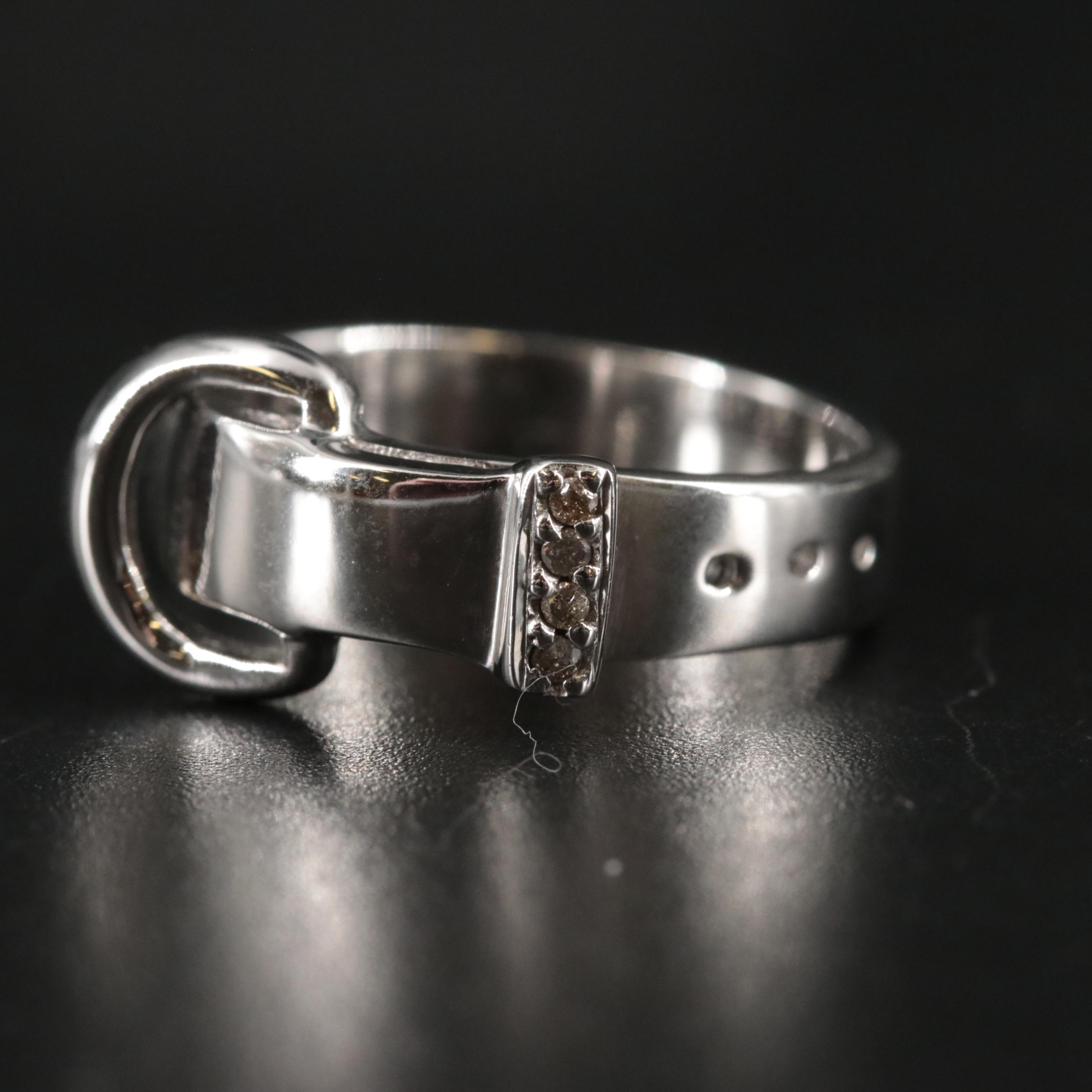 Sterling Diamond Buckle Ring