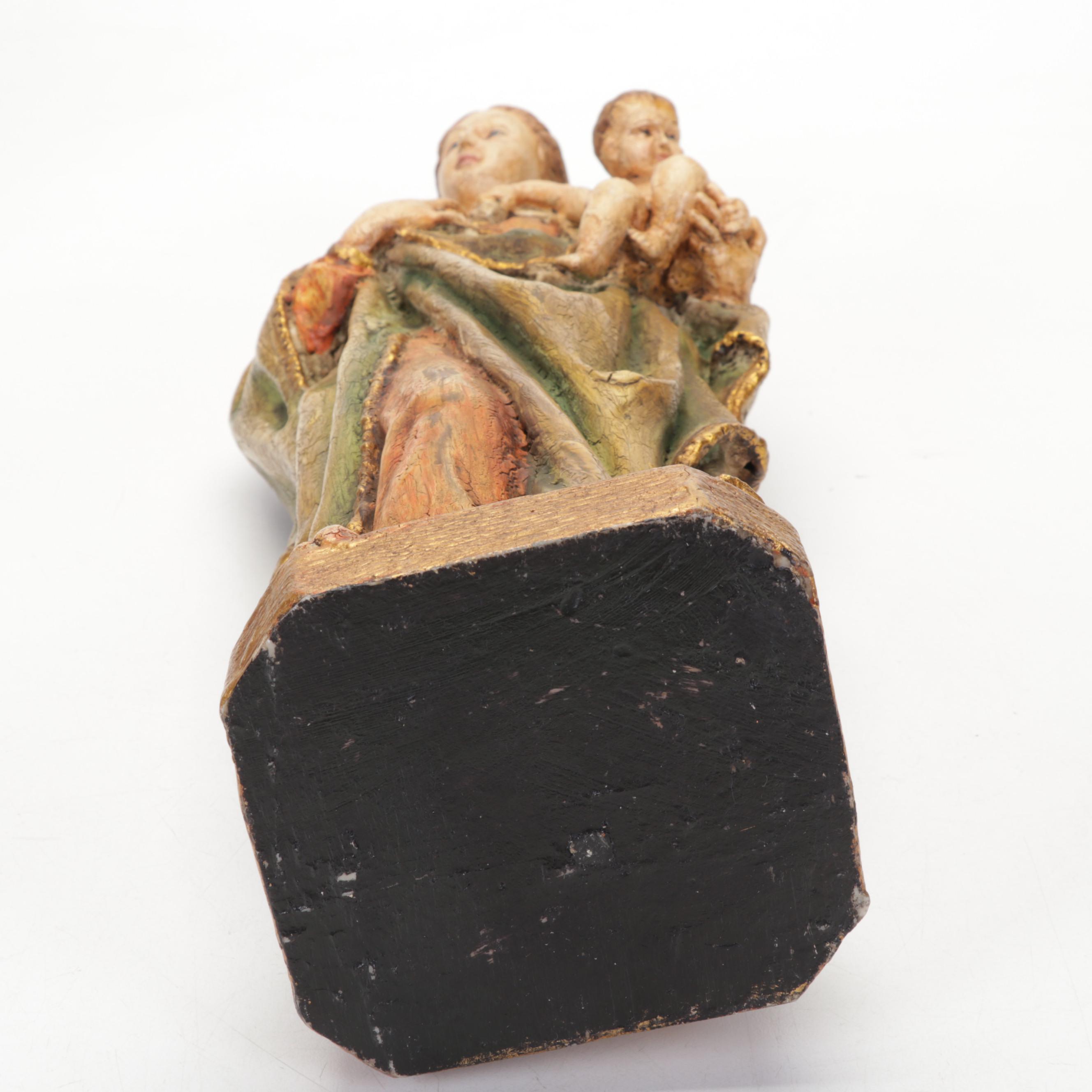 Madonna and Child Sculpture With Greek Orthodox Icon Wall and Table Plaques