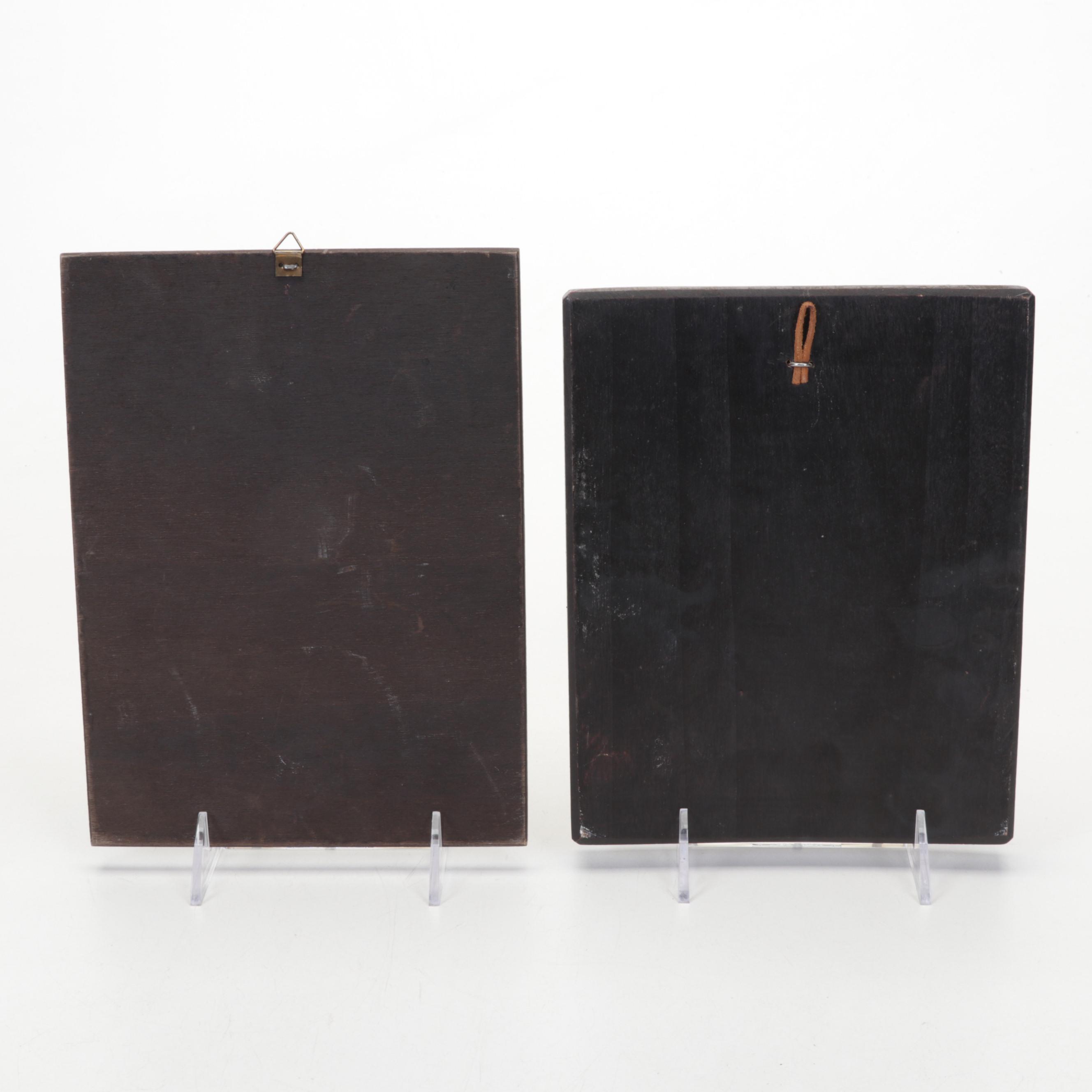 Madonna and Child Sculpture With Greek Orthodox Icon Wall and Table Plaques