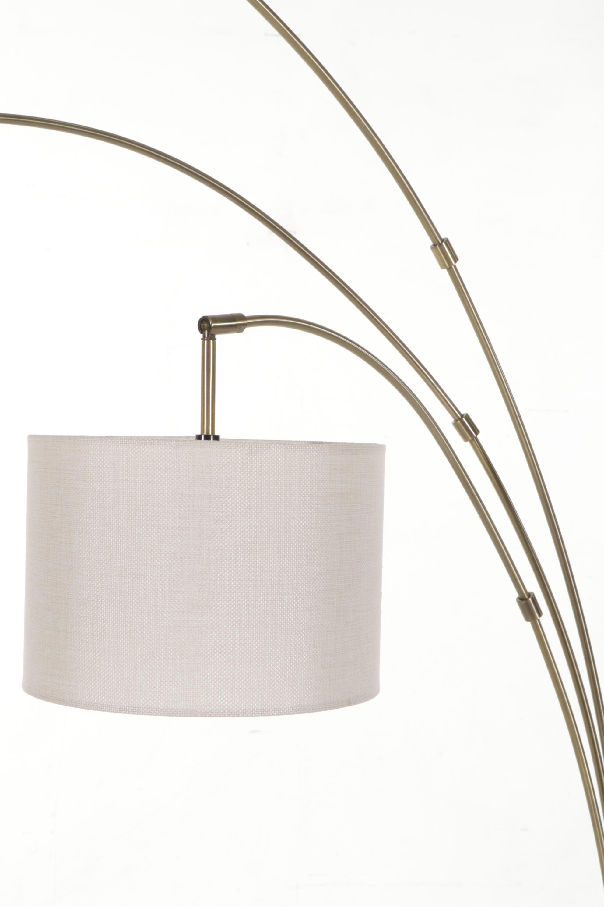 Contemporary H-Welldone Antiqued Brass and Marble Three-Light Arched Floor Lamp