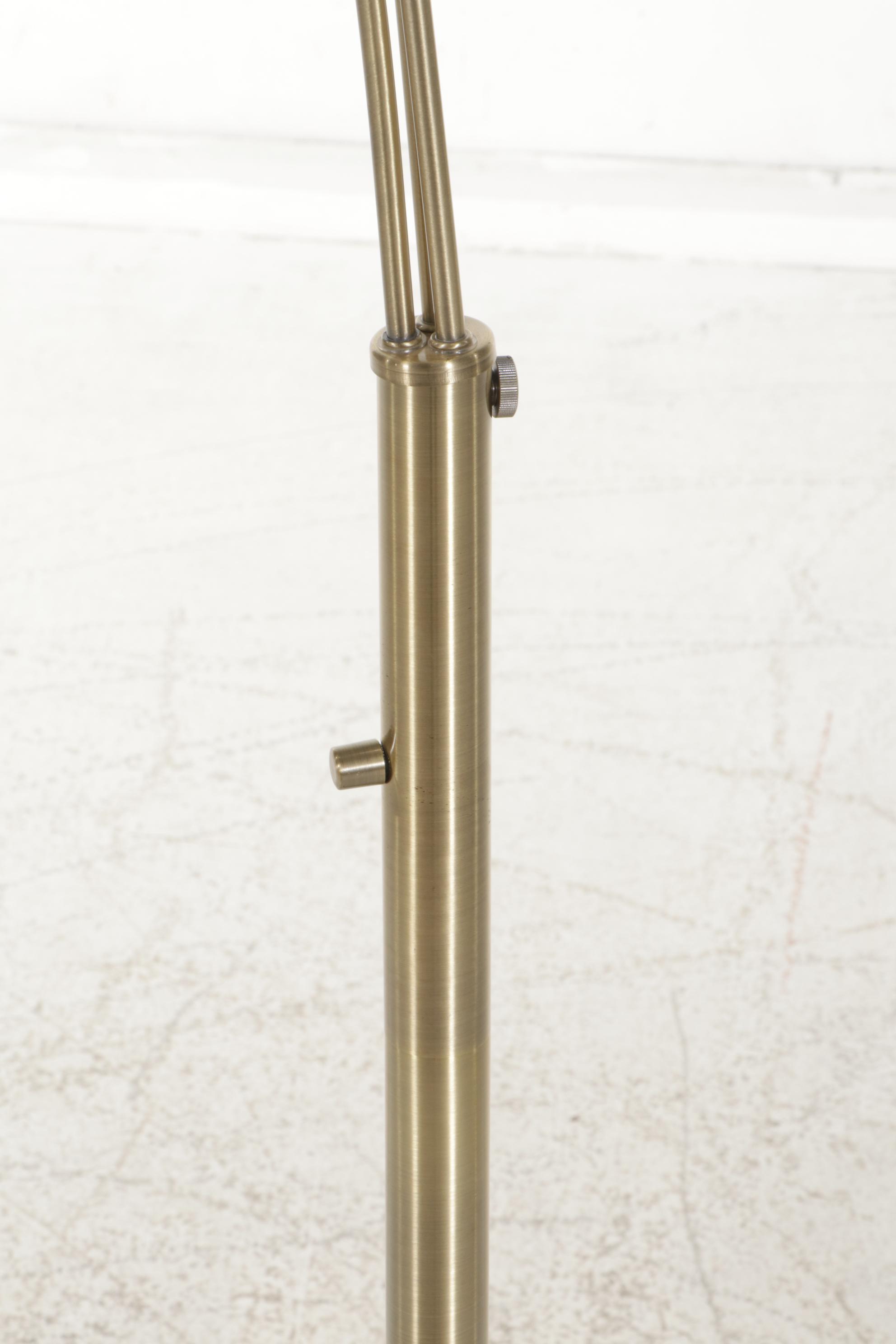 Contemporary H-Welldone Antiqued Brass and Marble Three-Light Arched Floor Lamp