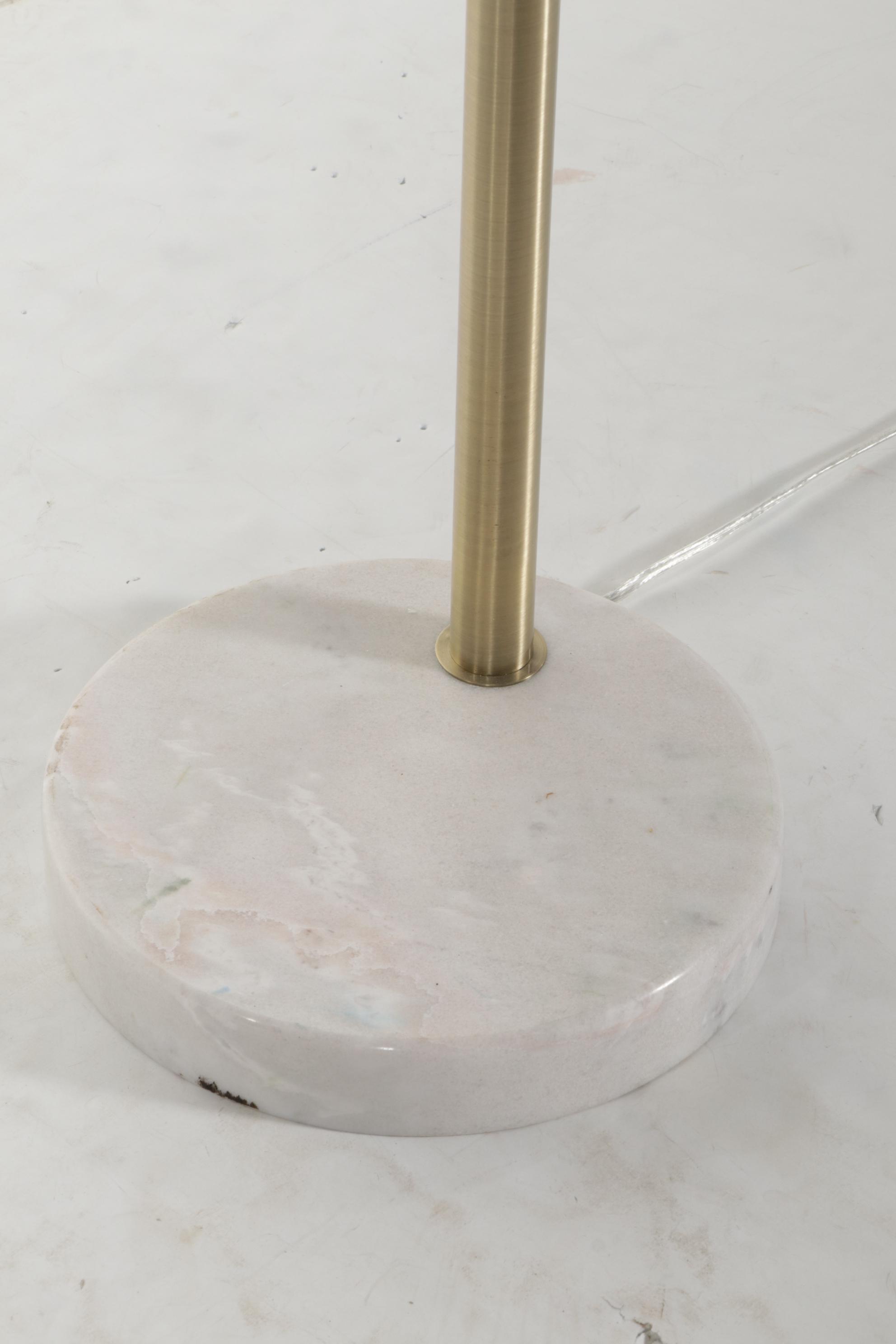 Contemporary H-Welldone Antiqued Brass and Marble Three-Light Arched Floor Lamp