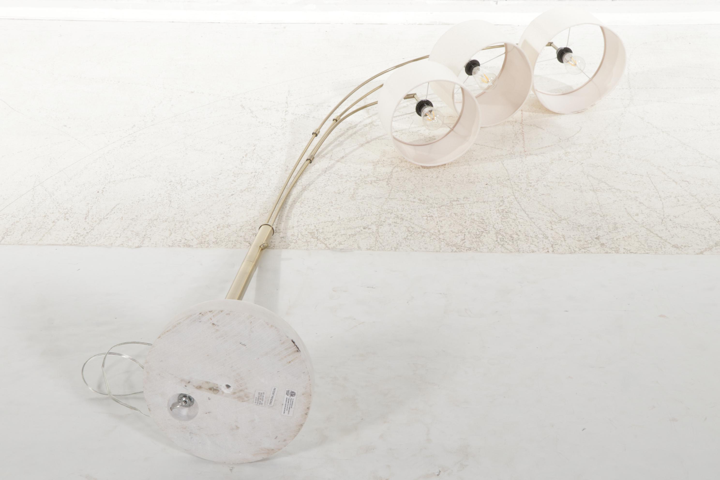 Contemporary H-Welldone Antiqued Brass and Marble Three-Light Arched Floor Lamp