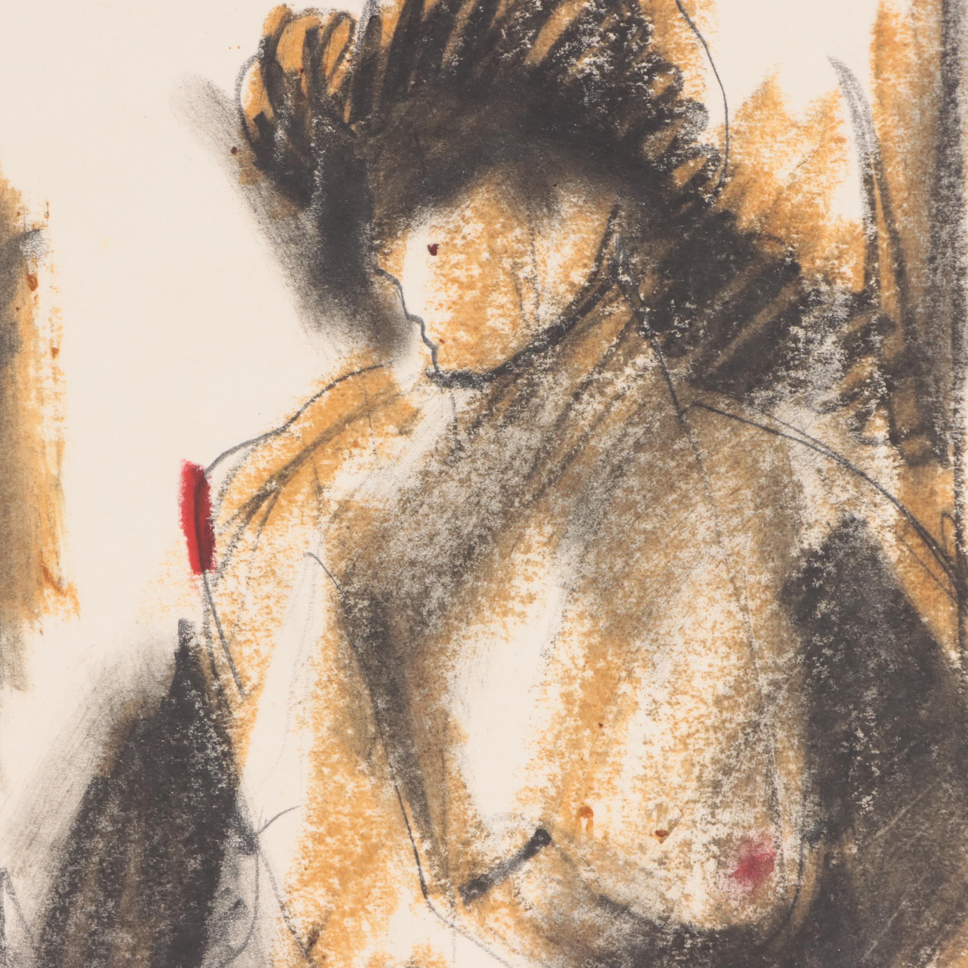 Jack Meanwell Figural Oil Pastel Drawing