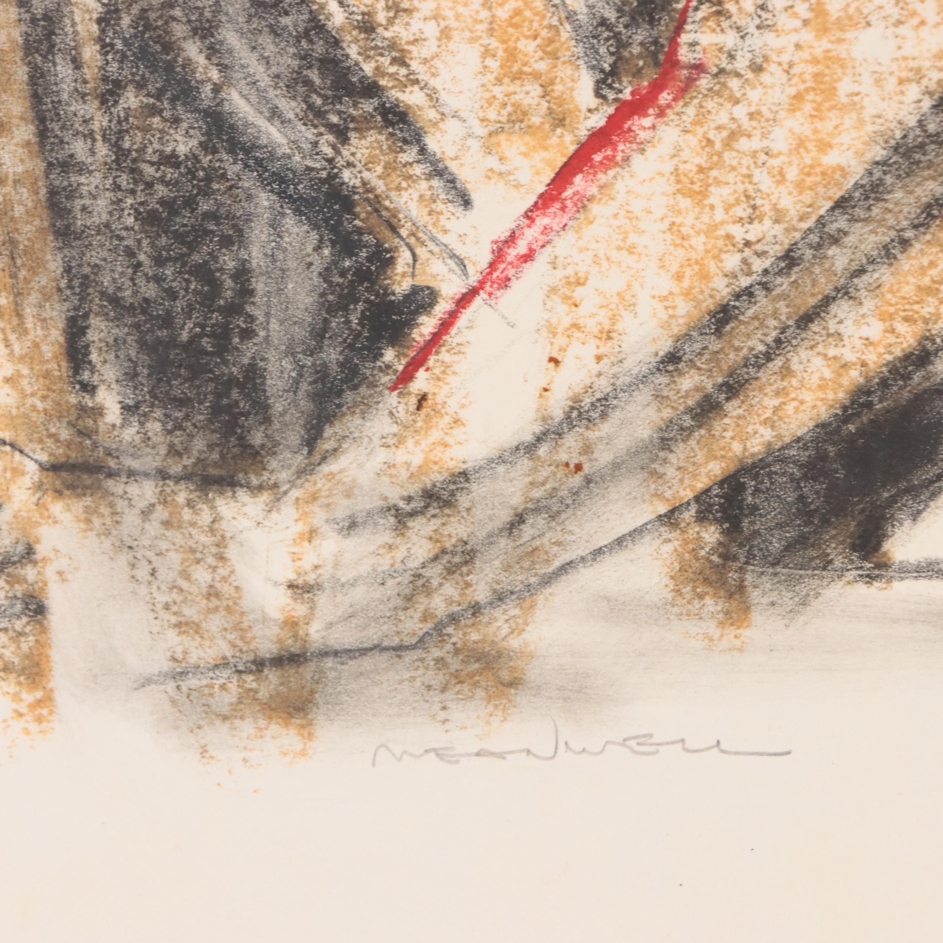 Jack Meanwell Figural Oil Pastel Drawing