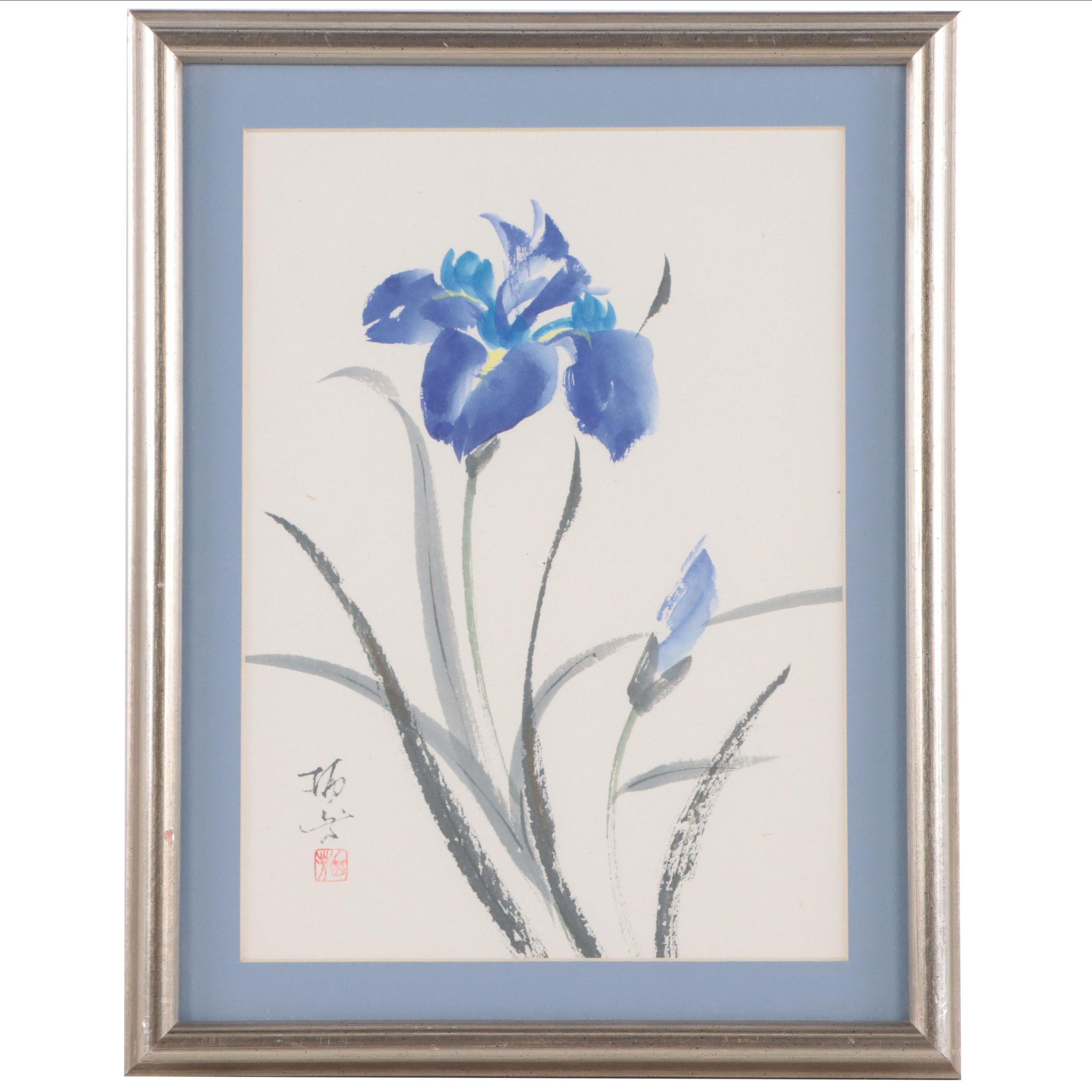 Japanese Watercolor Painting of Irises
