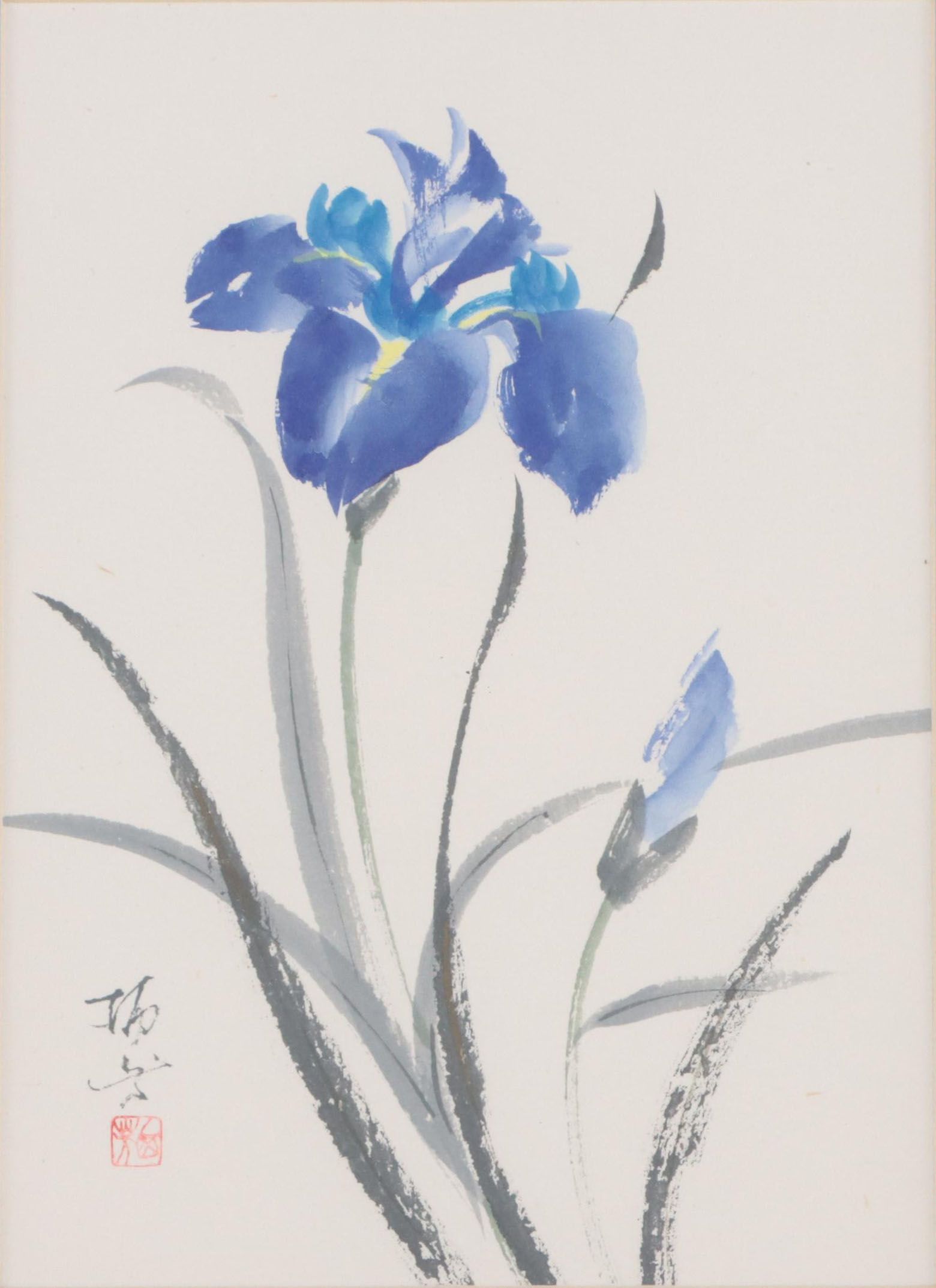 Japanese Watercolor Painting of Irises