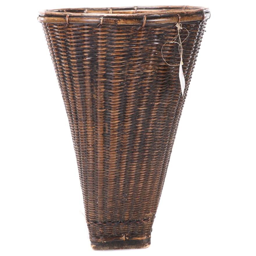 Philippine Woven Bamboo Reed Back Pack Basket, Mid 20th Century