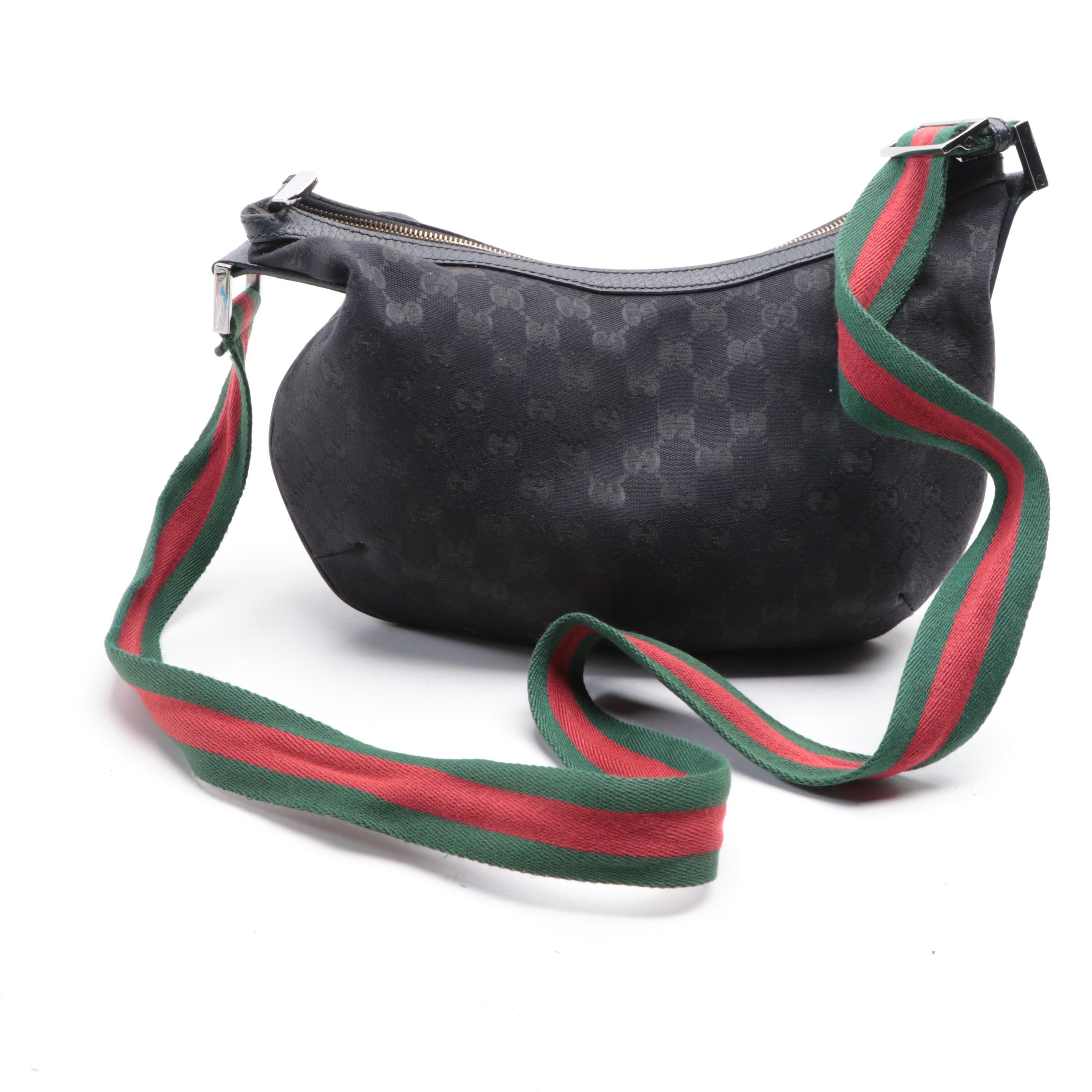 Gucci Web Crossbody Bag in GG Canvas and Cinghiale Leather