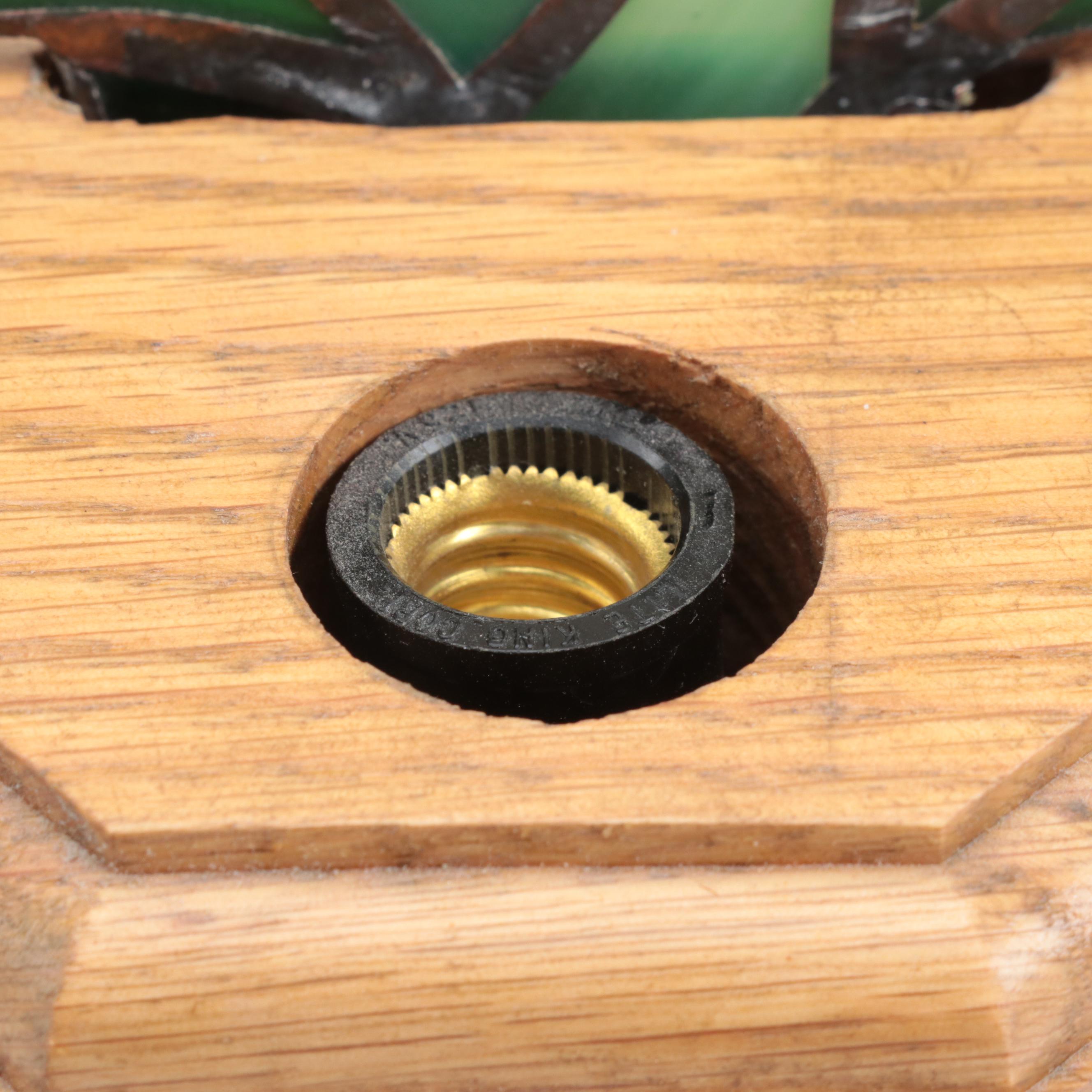 Slag Glass Calla Lily Lamp With Oak Base and Blue Flowers Sun Catcher