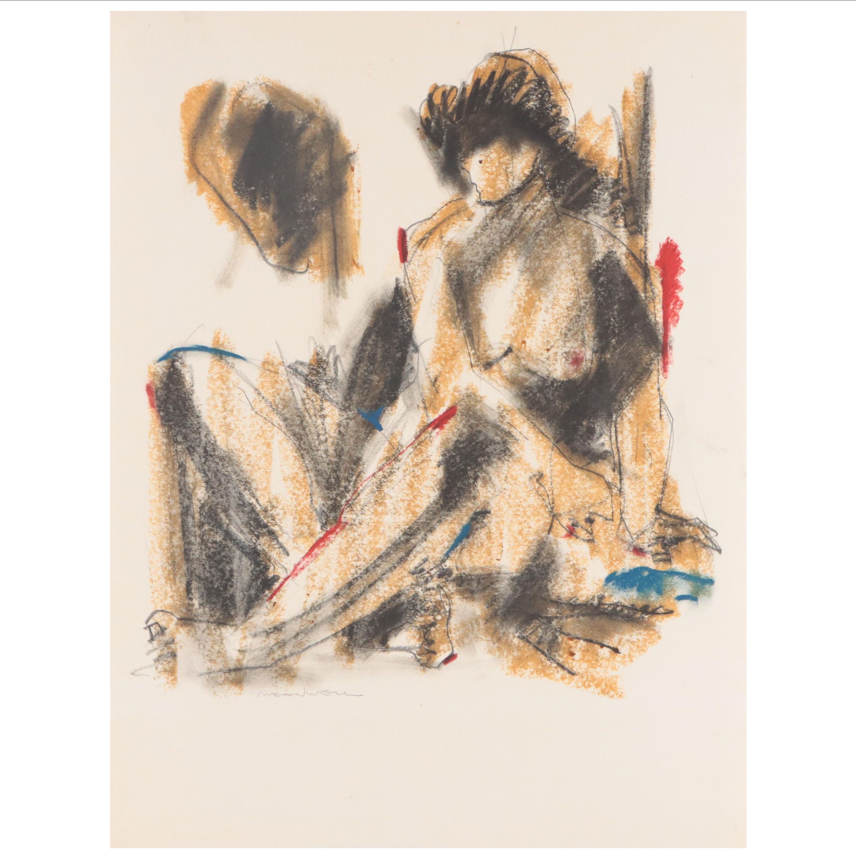 Jack Meanwell Figural Oil Pastel Drawing