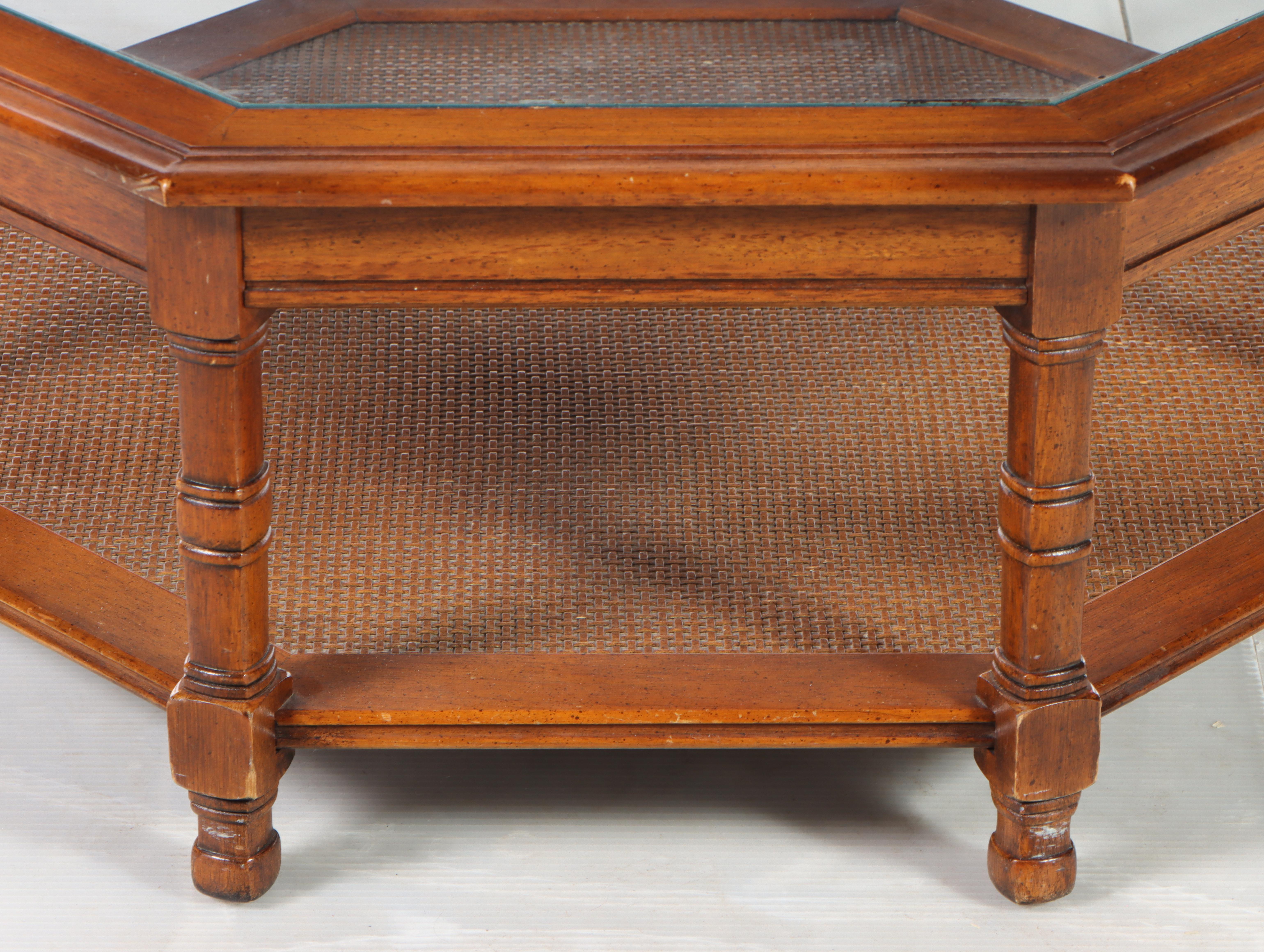 Walnut and Glass Top Octagonal Coffee Table, Mid to Late 20th Century