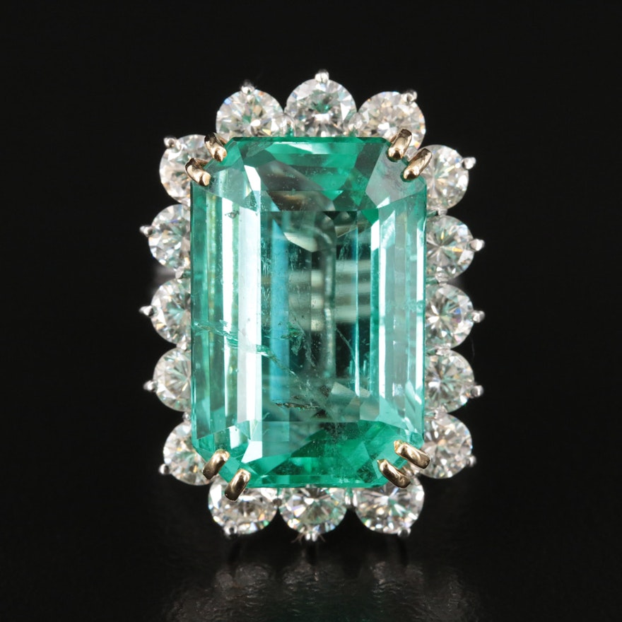 14K 16.13 CT Emerald and 3.26 CTW Diamond Ring with GIA Report