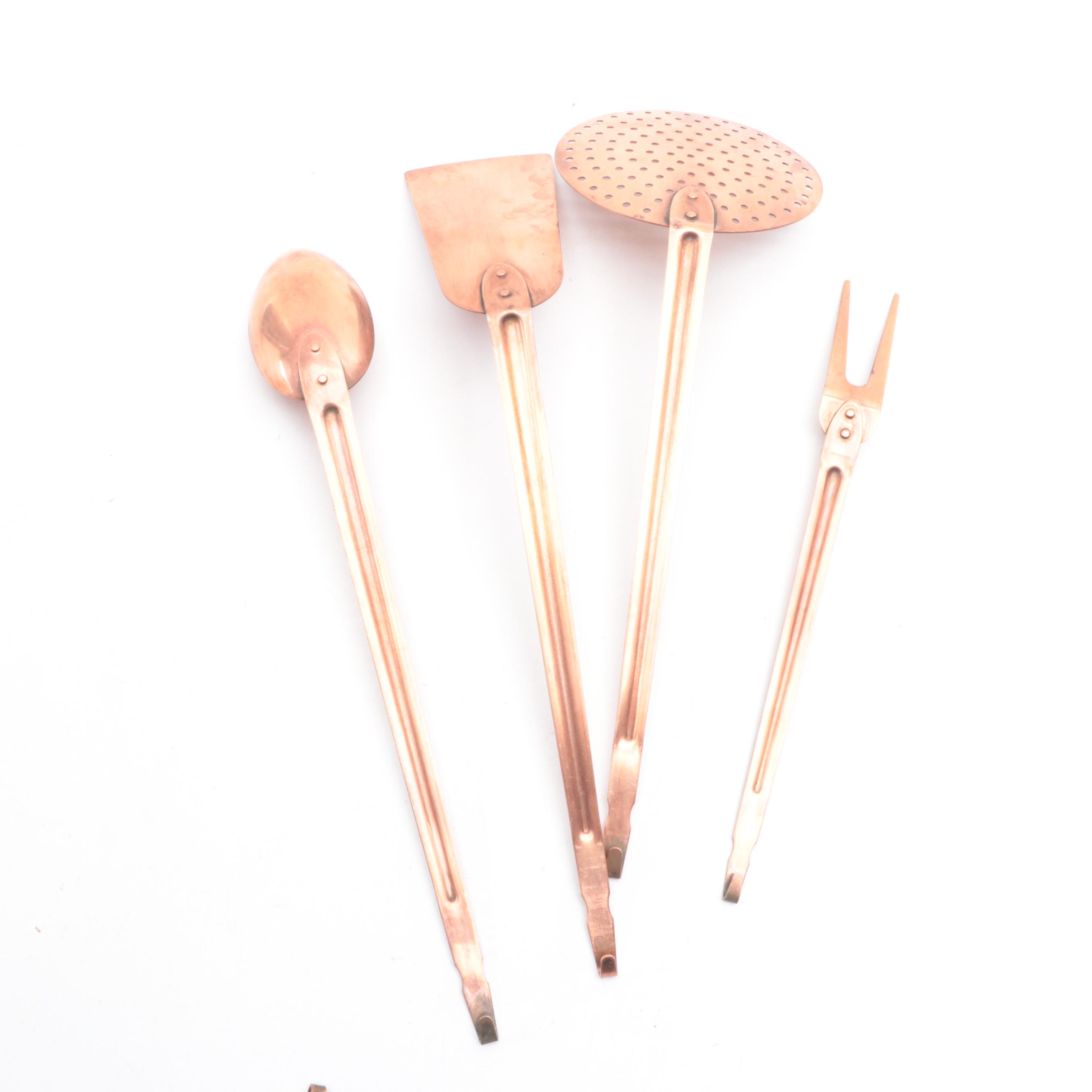 Portugal Copper Fondue Pot with Pans and Cooking Utensils, Mid to Late 20th C.