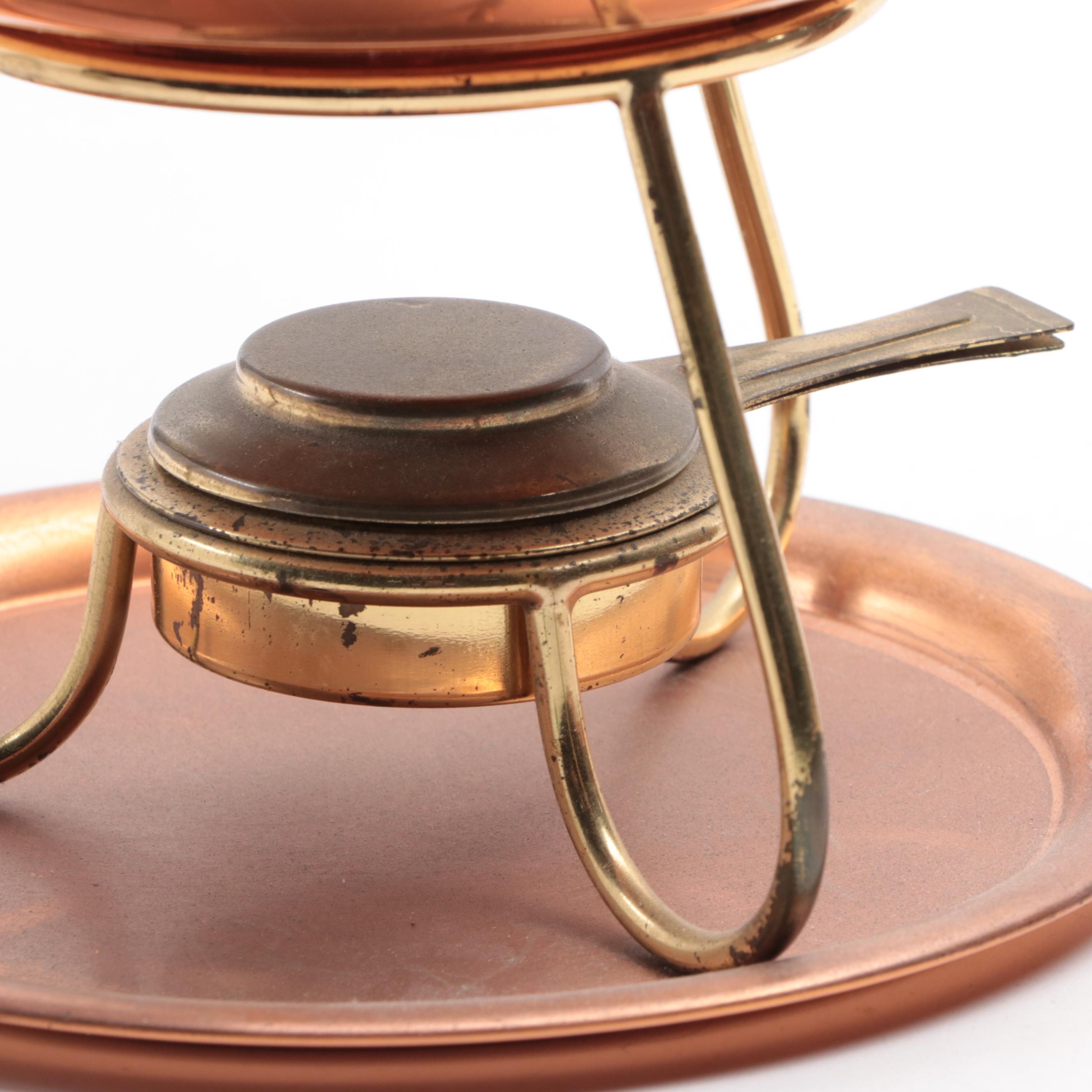 Portugal Copper Fondue Pot with Pans and Cooking Utensils, Mid to Late 20th C.