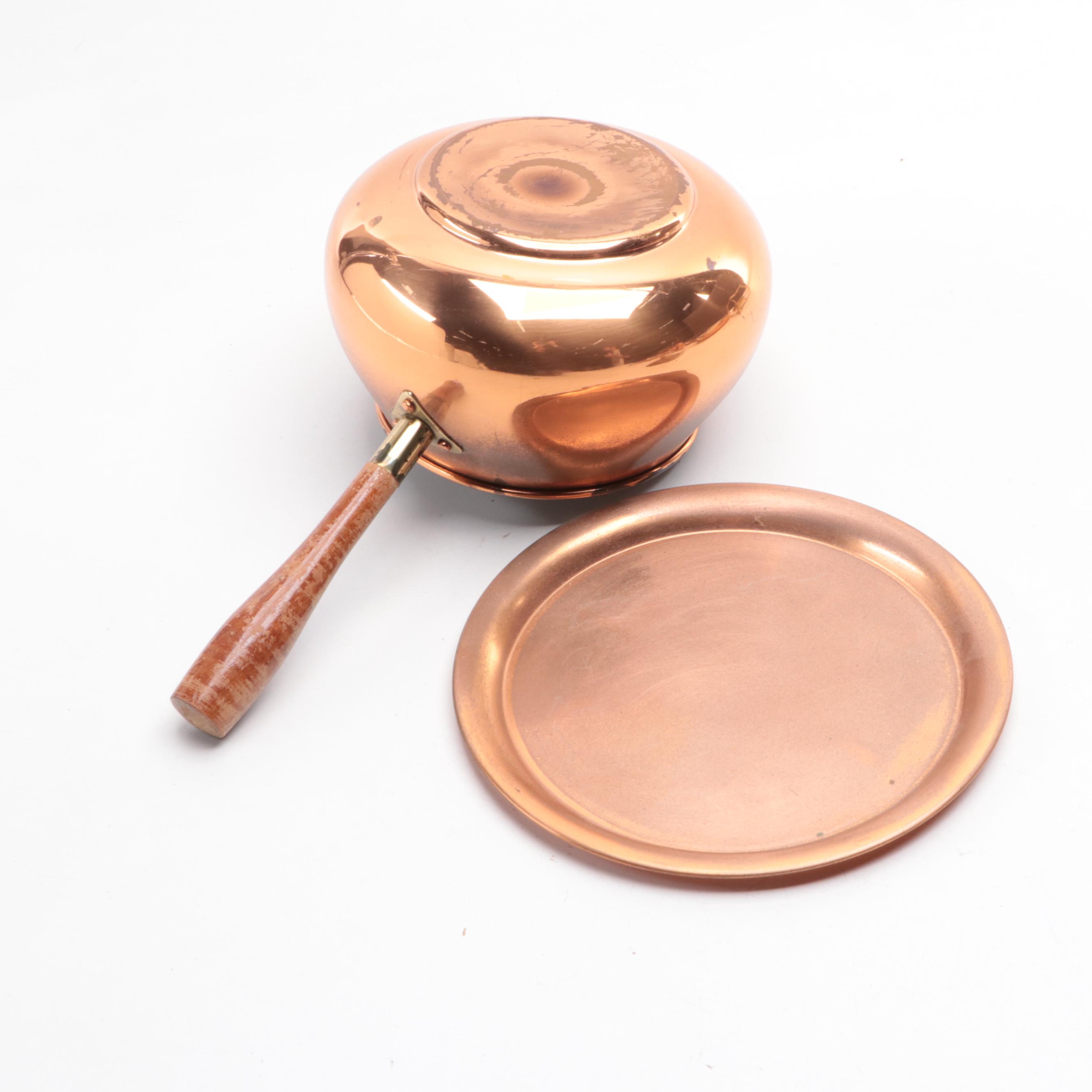 Portugal Copper Fondue Pot with Pans and Cooking Utensils, Mid to Late 20th C.