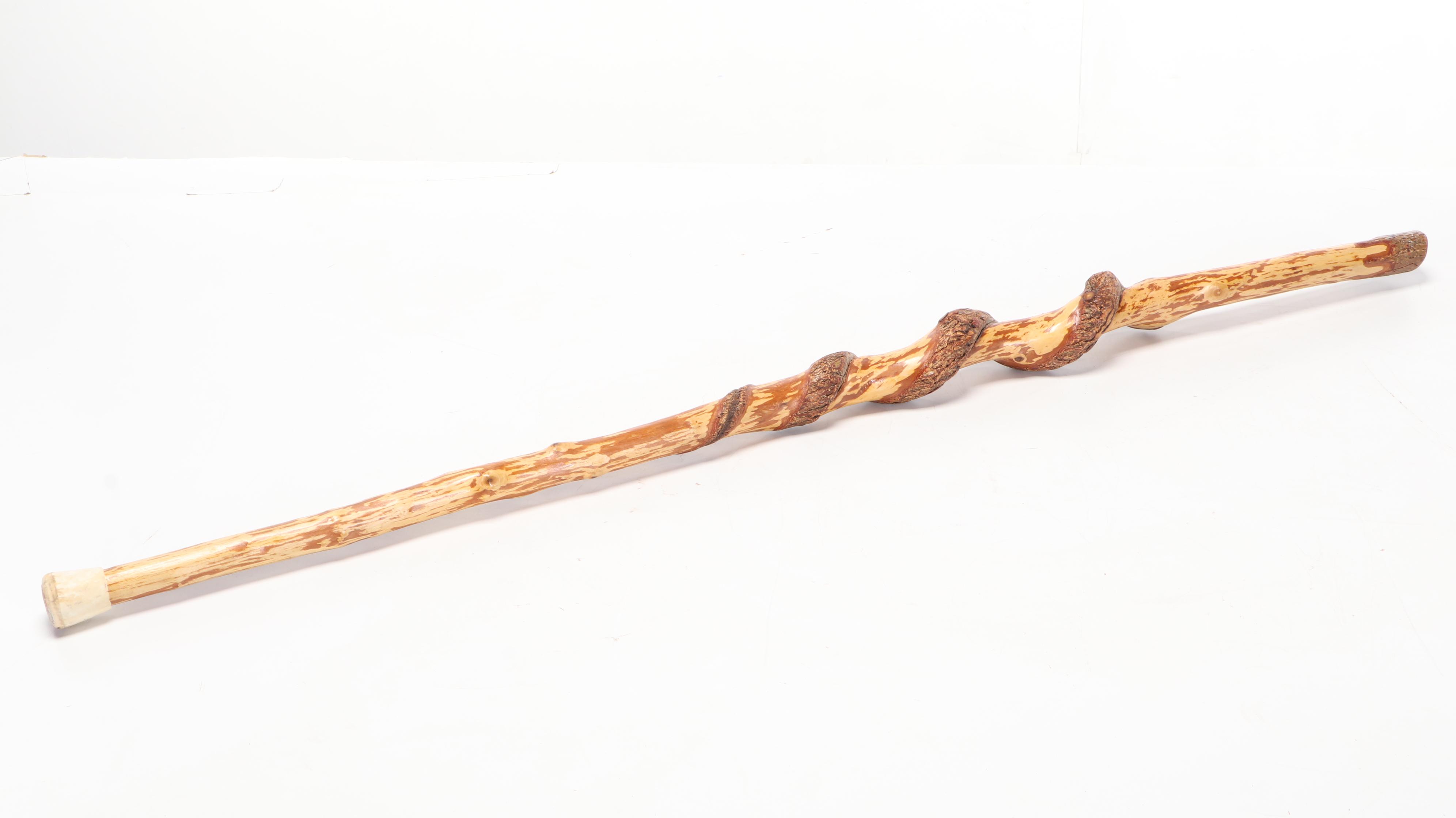 Carved Oak Cane with Wooden Walking Stick and Cane-Handle Umbrella