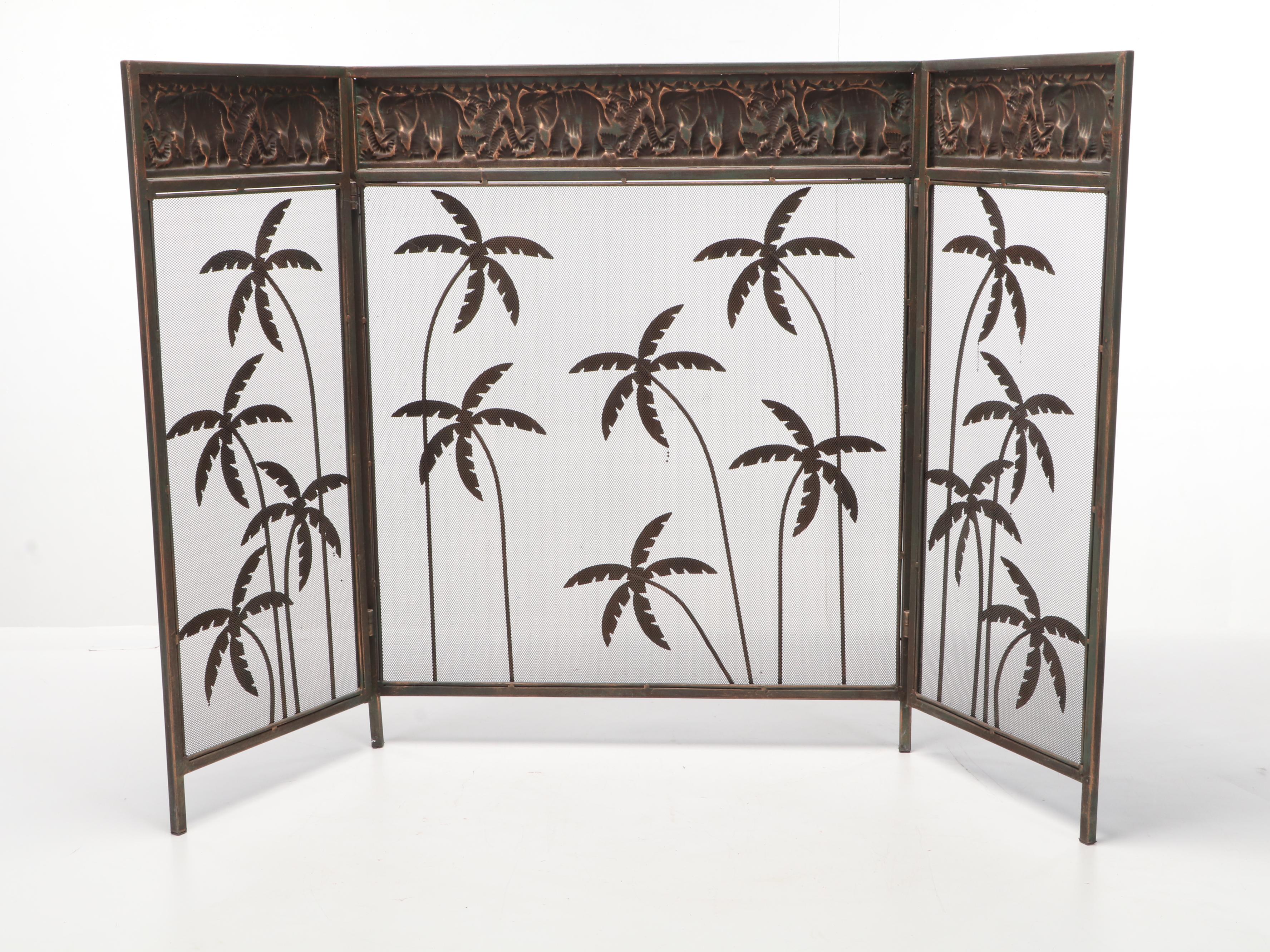 Mesh and Metal Three Panel Folding Firescreen