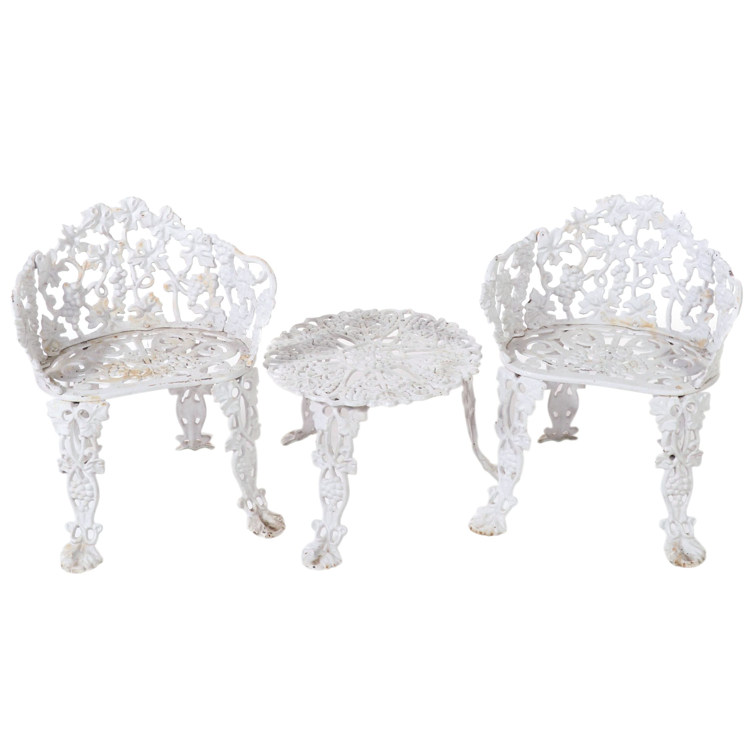 Victorian Style Cast Iron Patio Armchairs With Side Table, Late 20th C