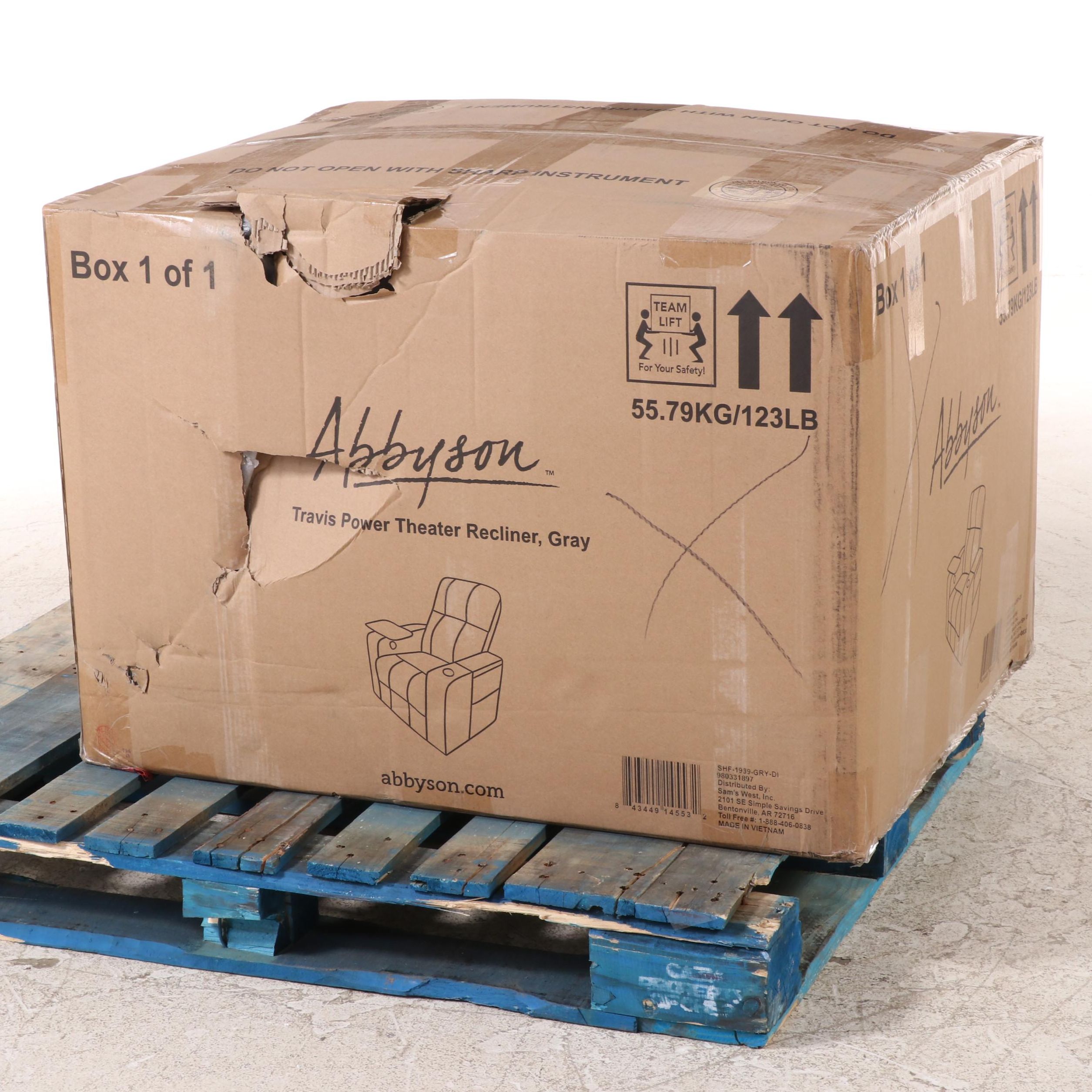 Abbyson Living Travis Power Theater Recliner with Table in Gray