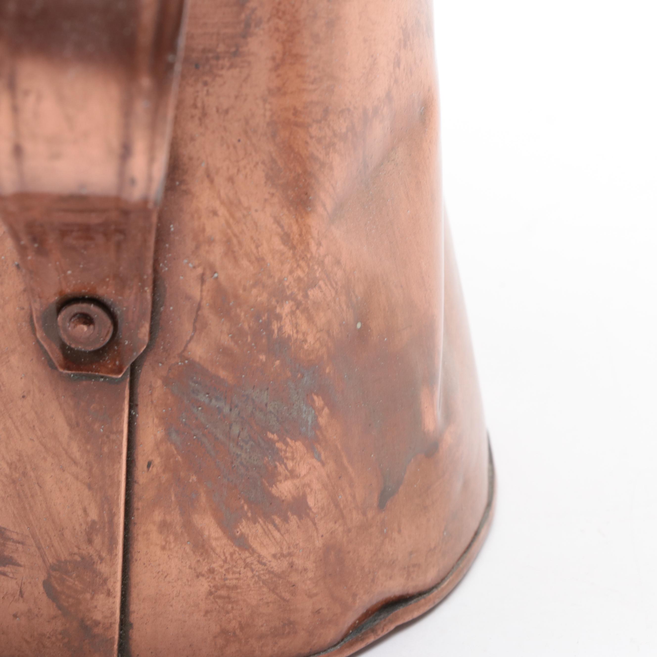 Copper Kettle, Pitcher, Cream and Sugar with Pair of Wall Pockets