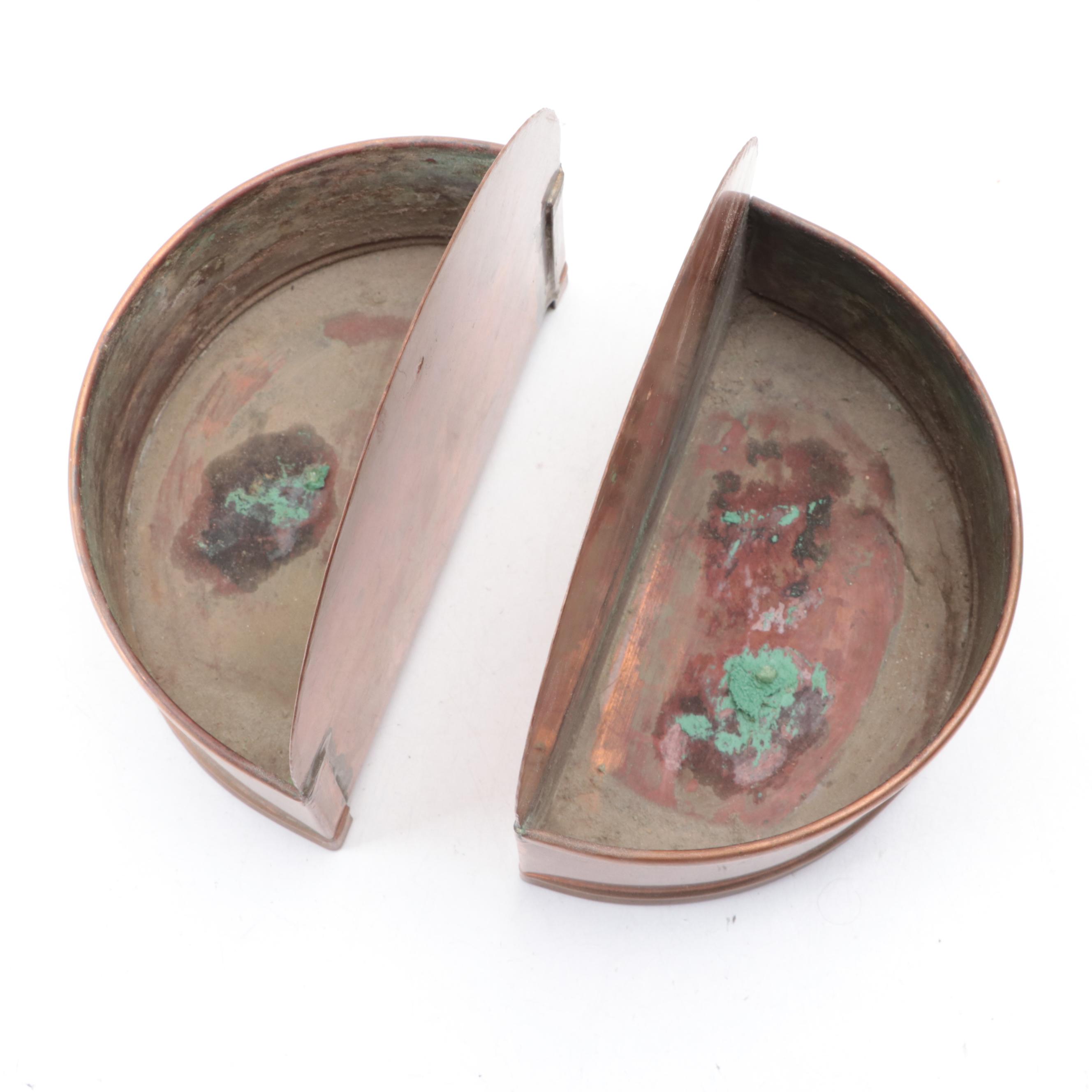 Copper Kettle, Pitcher, Cream and Sugar with Pair of Wall Pockets