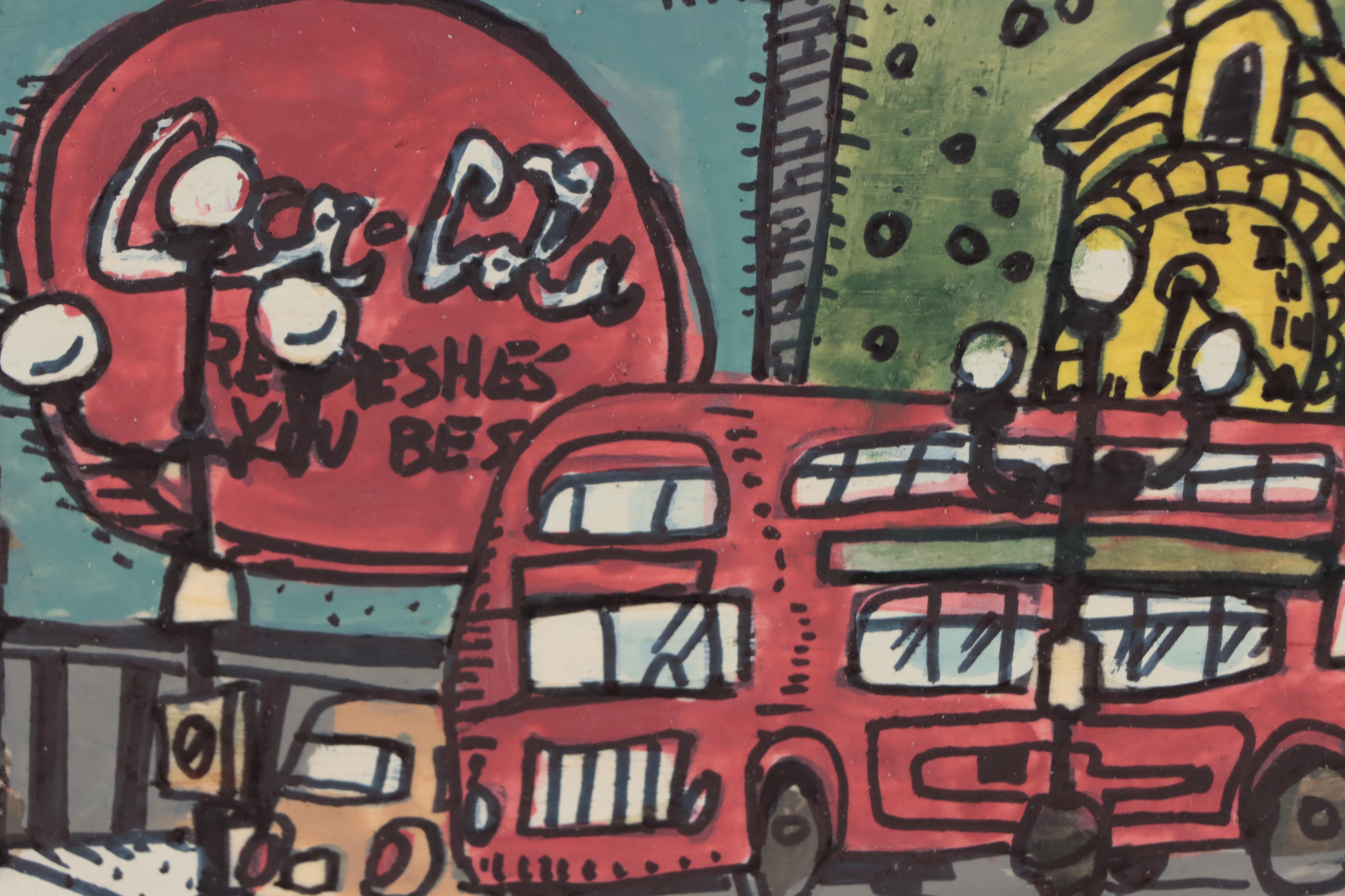 Aaron Wooten Urban Landscape Mixed Media Painting "Piccadilly Circus," 2023