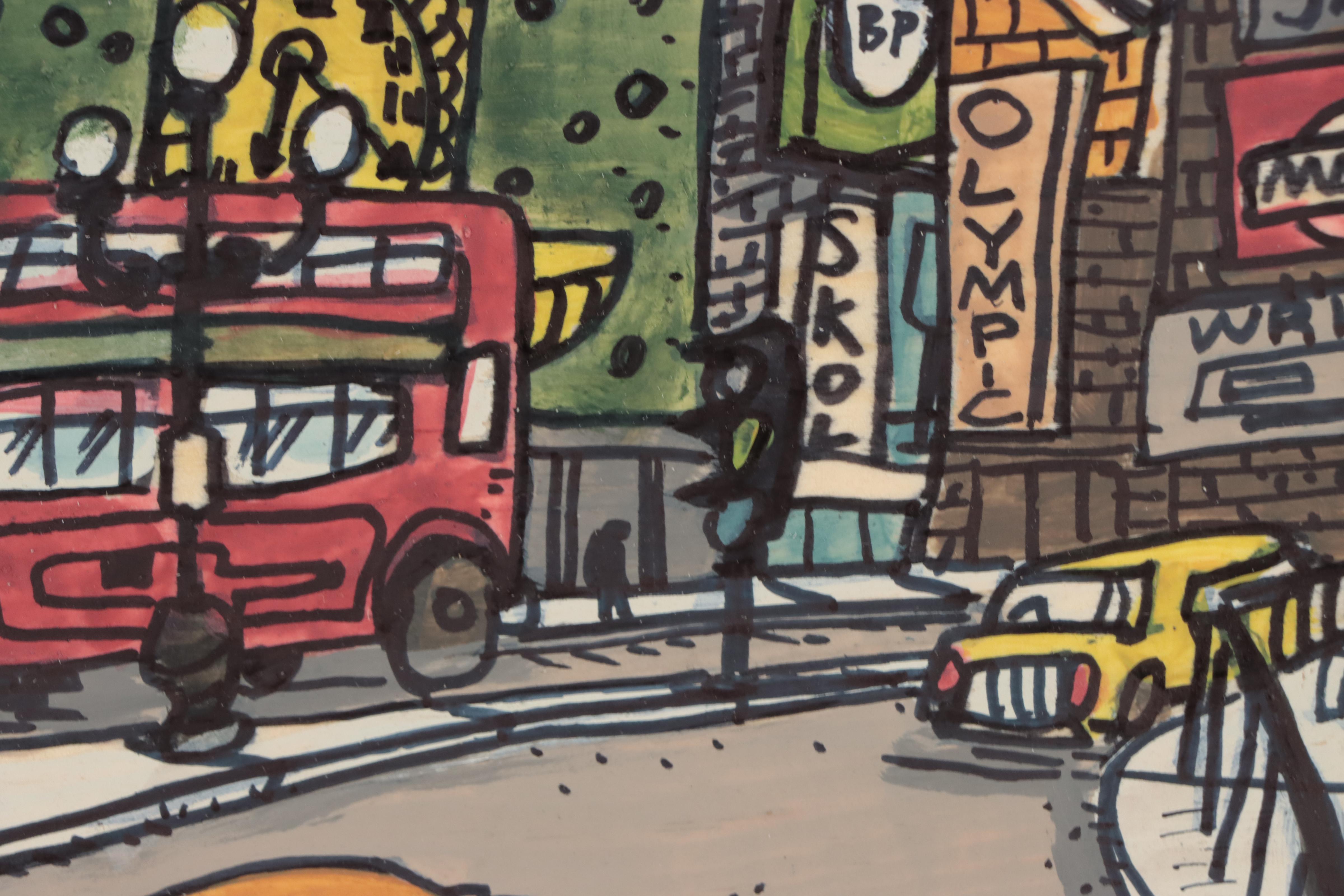 Aaron Wooten Urban Landscape Mixed Media Painting "Piccadilly Circus," 2023