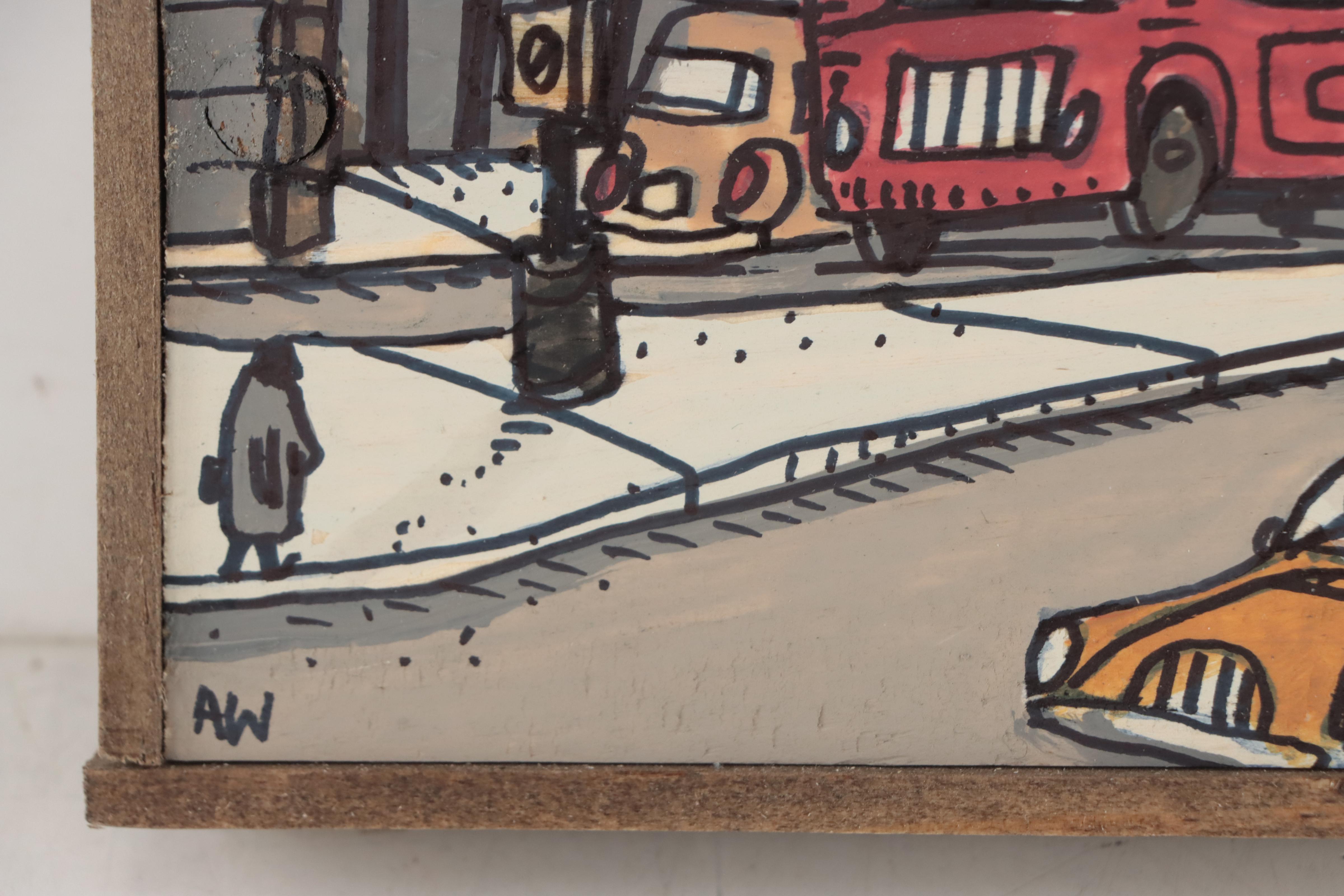 Aaron Wooten Urban Landscape Mixed Media Painting "Piccadilly Circus," 2023