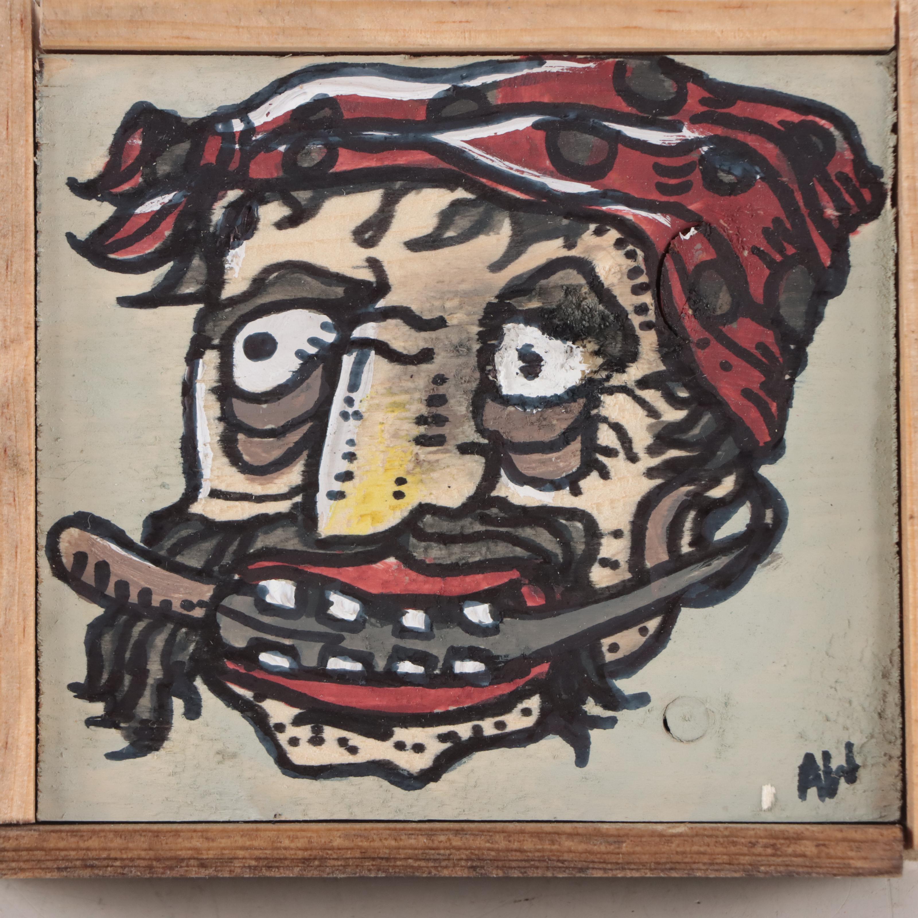 Aaron Wooten Portrait Mixed Media Painting "The Pirate," 2022