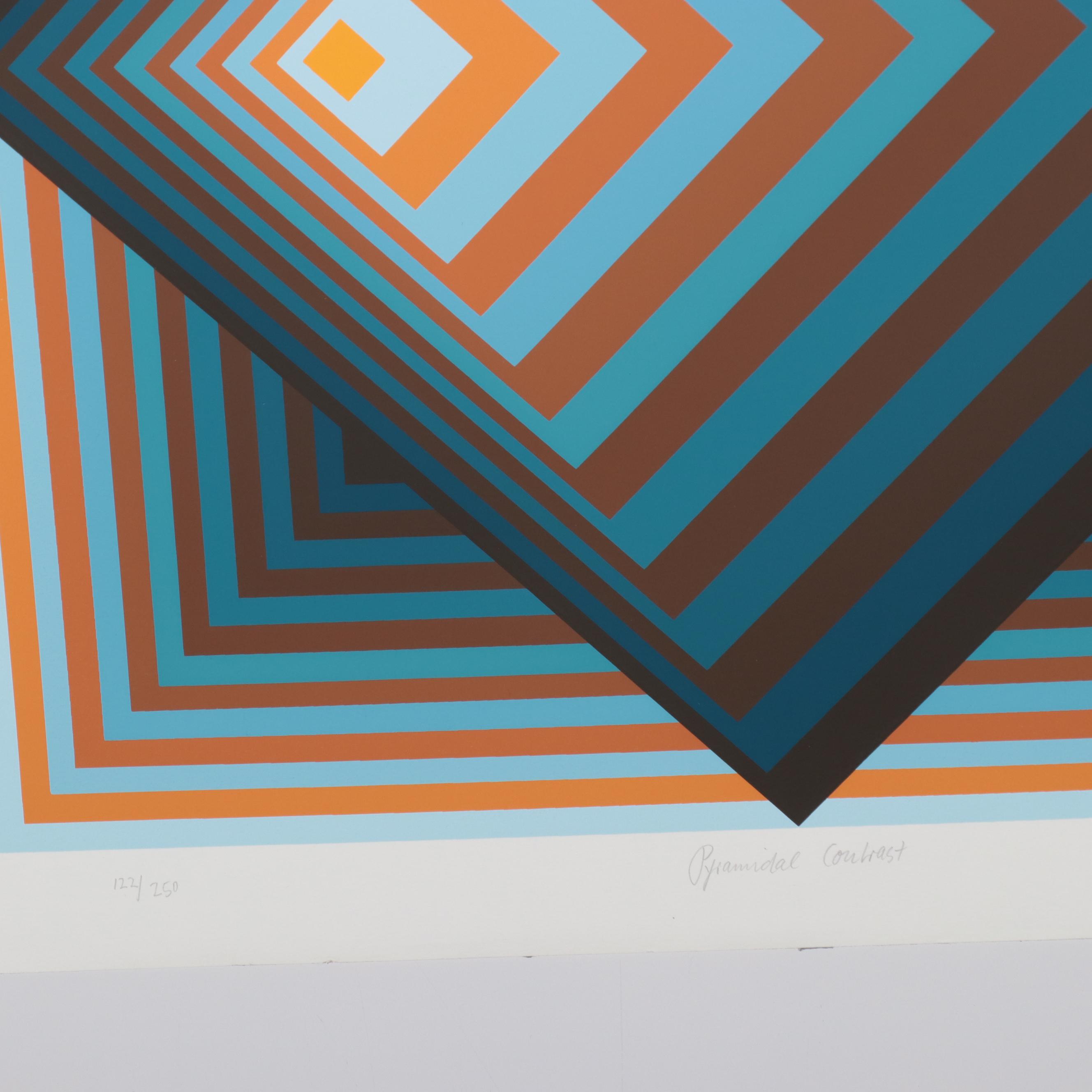 Jurgen Peters Op Art Serigraph "Pyramidal Contrast," 1981