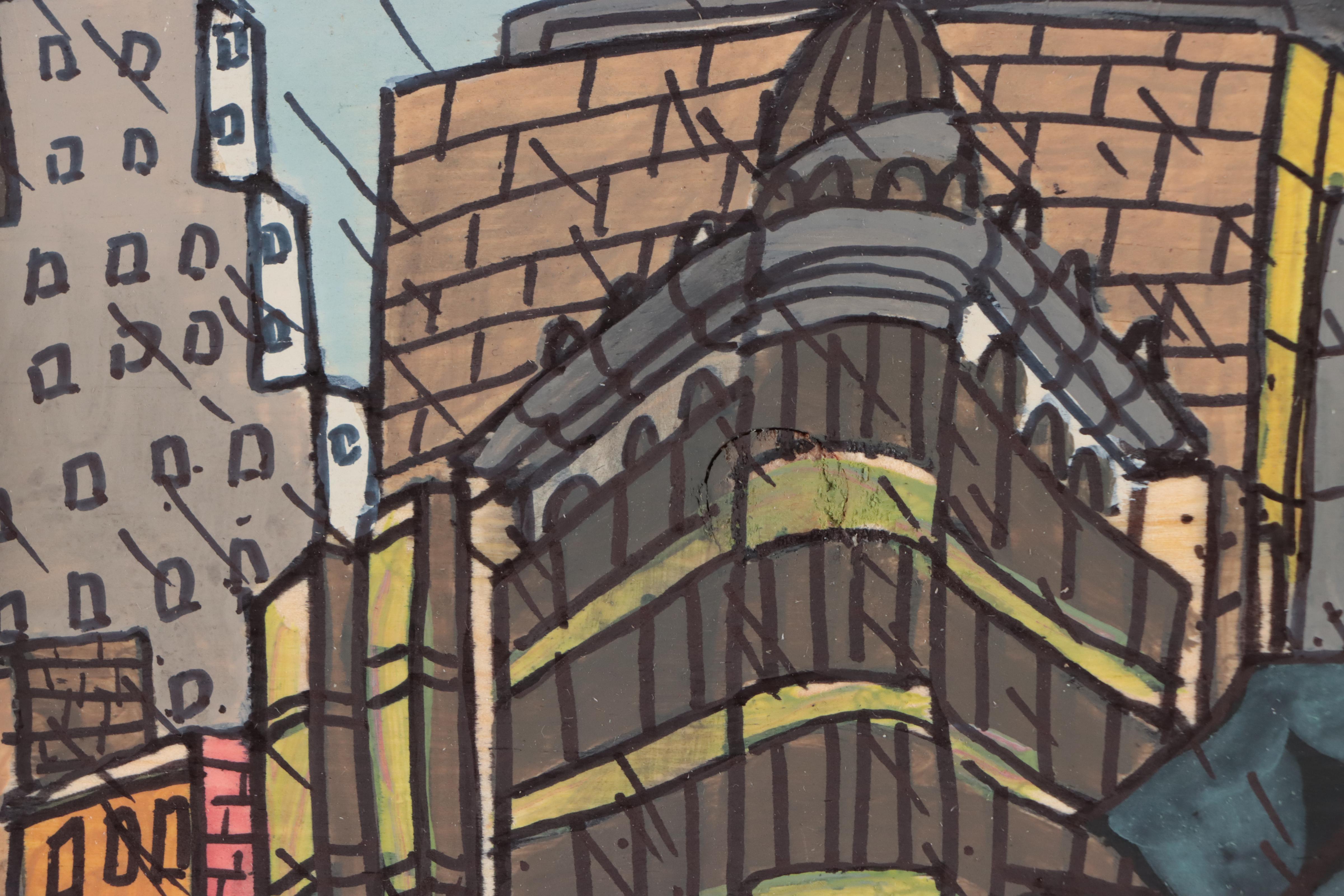 Aaron Wooten Acrylic and Ink Painting "San Francisco in the Rain," 2023