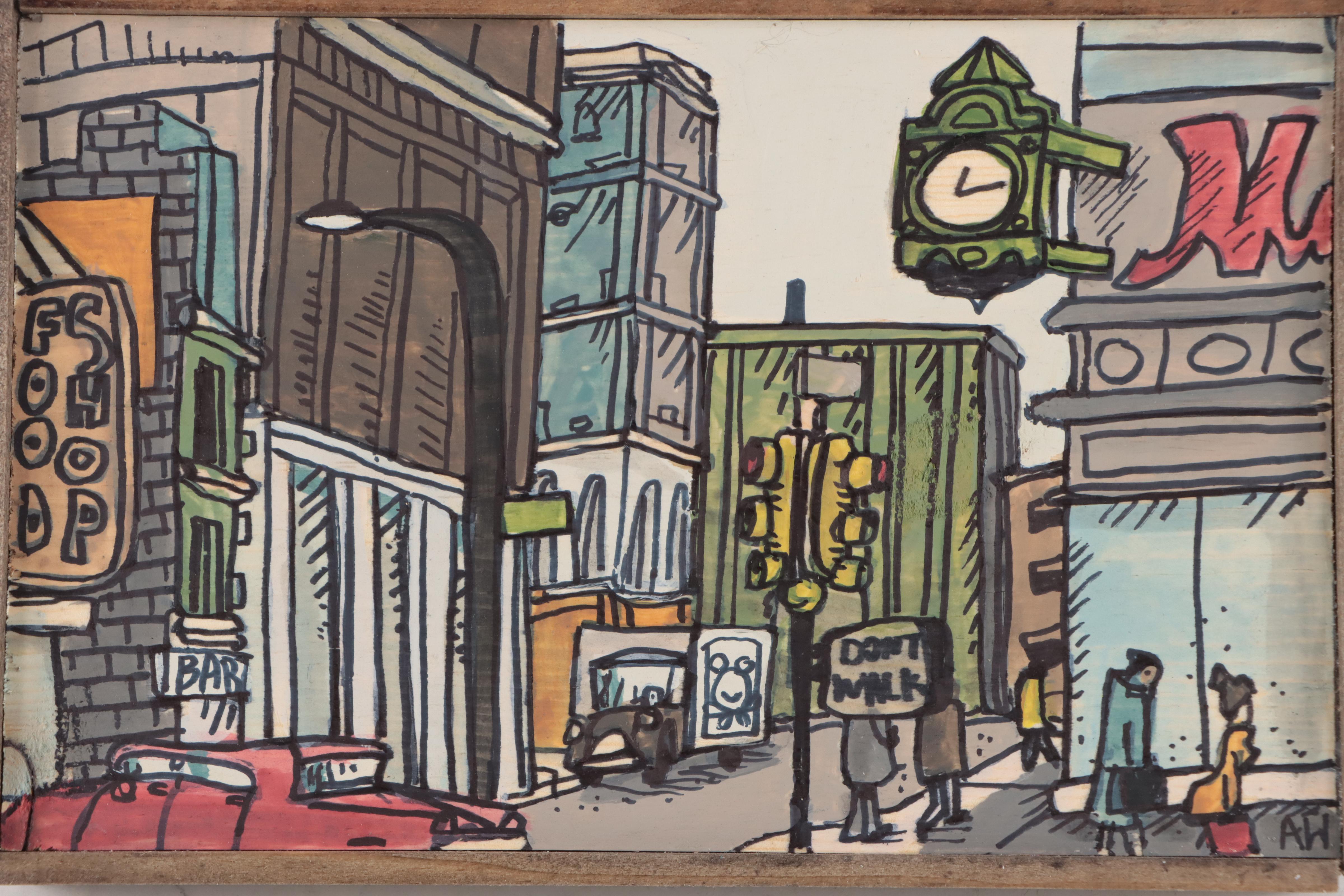 Aaron Wooten Acrylic and Ink Painting "Midtown," 2023