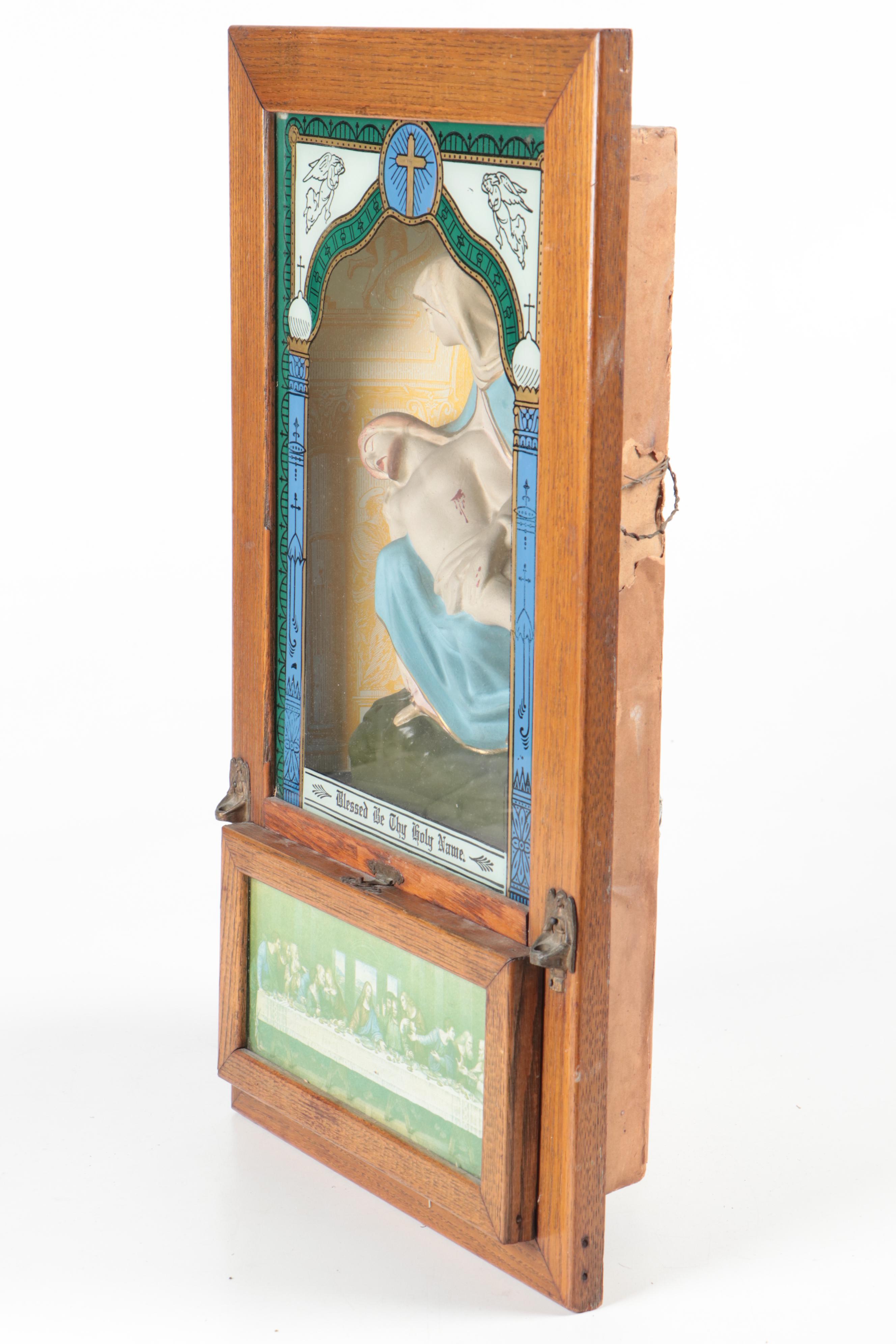 Viaticum Last Rites Shadowbox Cabinet, Early-Mid 20th Century